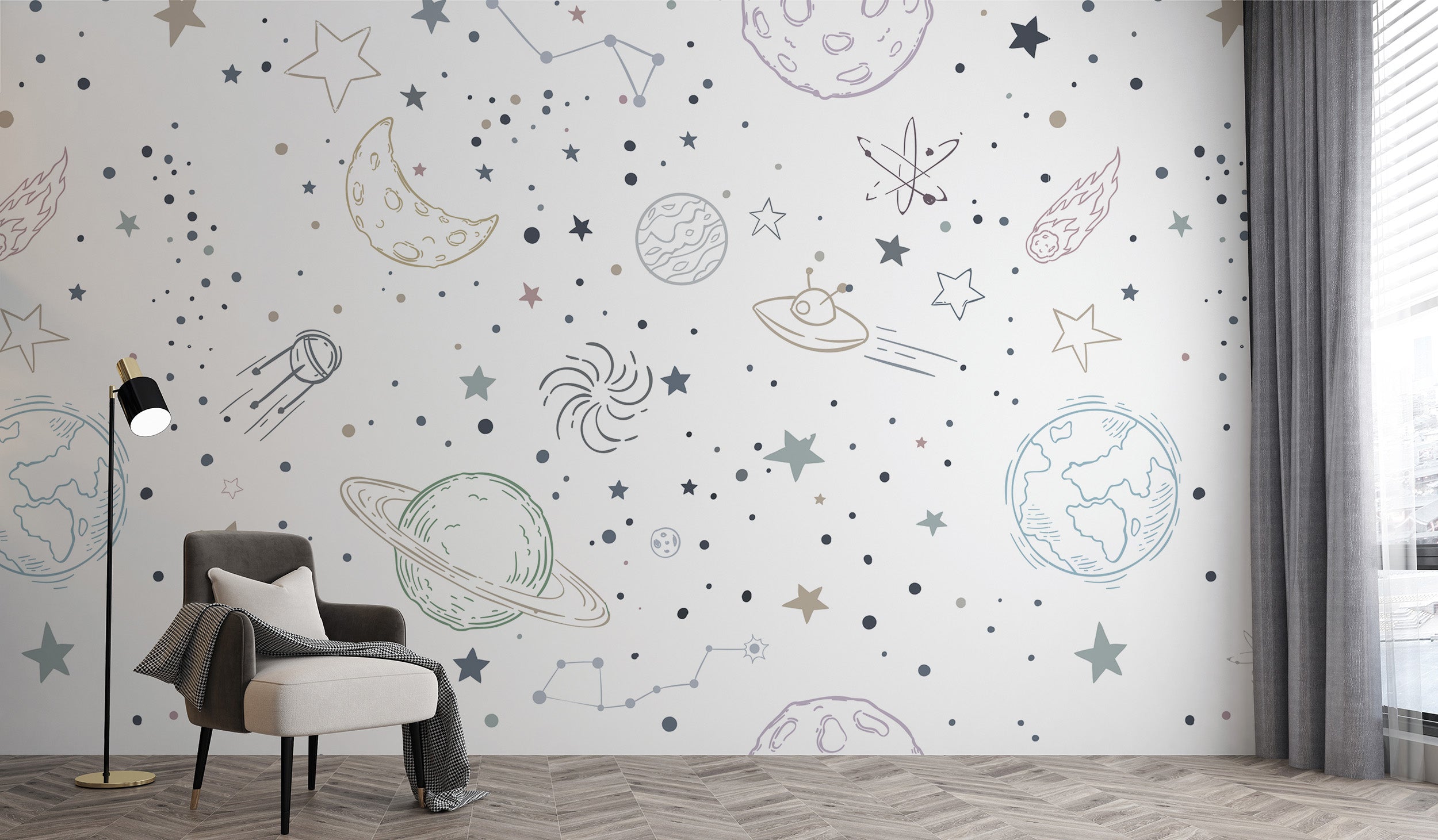 Stellar Sketches Nursery wallpaper