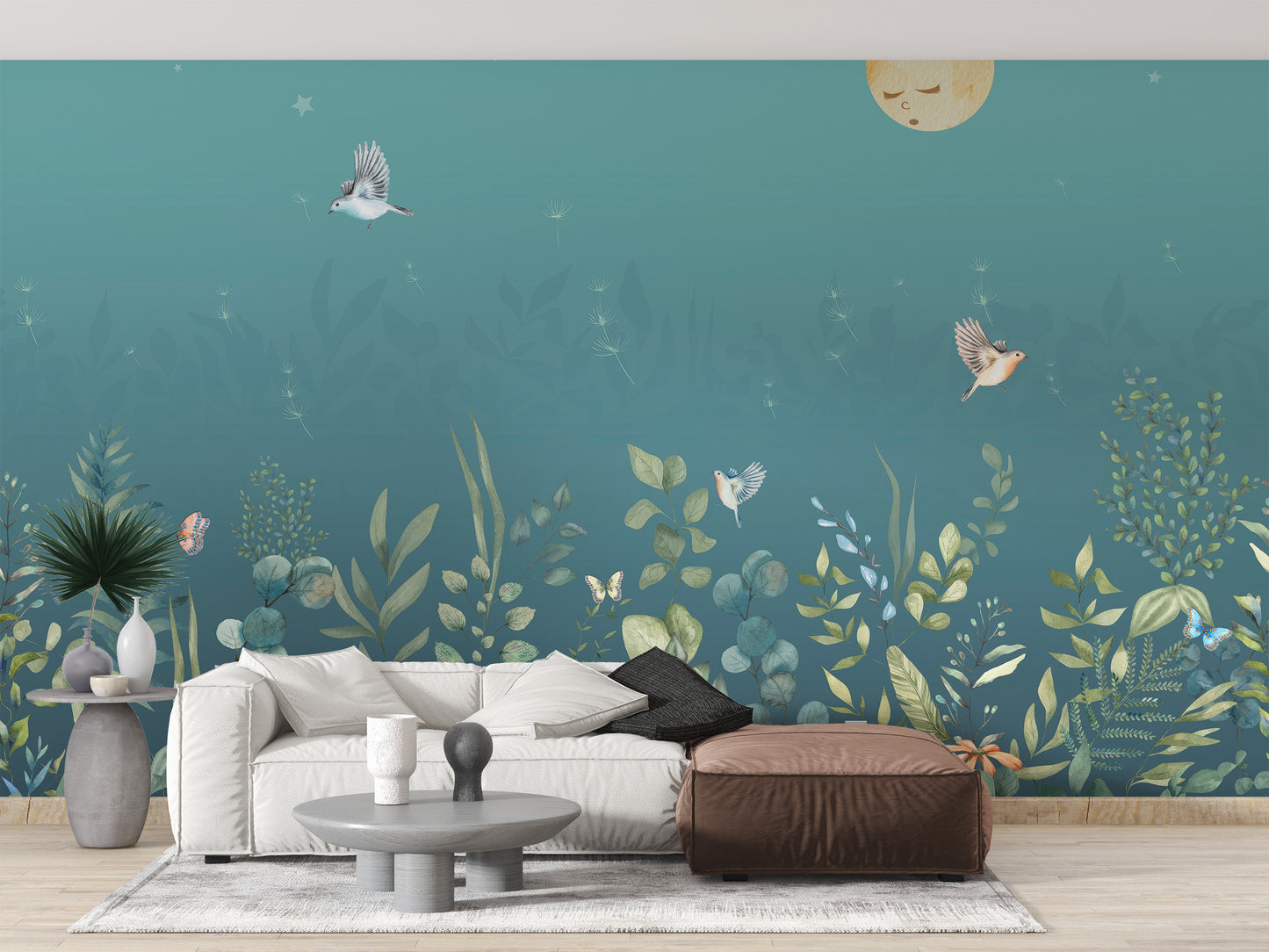 Relax with a whimsical butterfly mural in your livingroom.