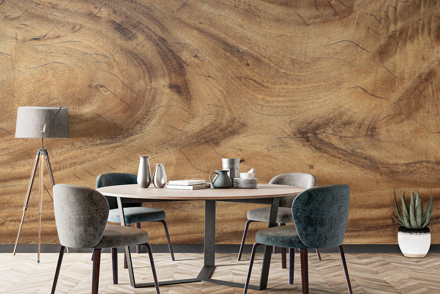 Realistic wood effect wallpaper mural with natural textures.