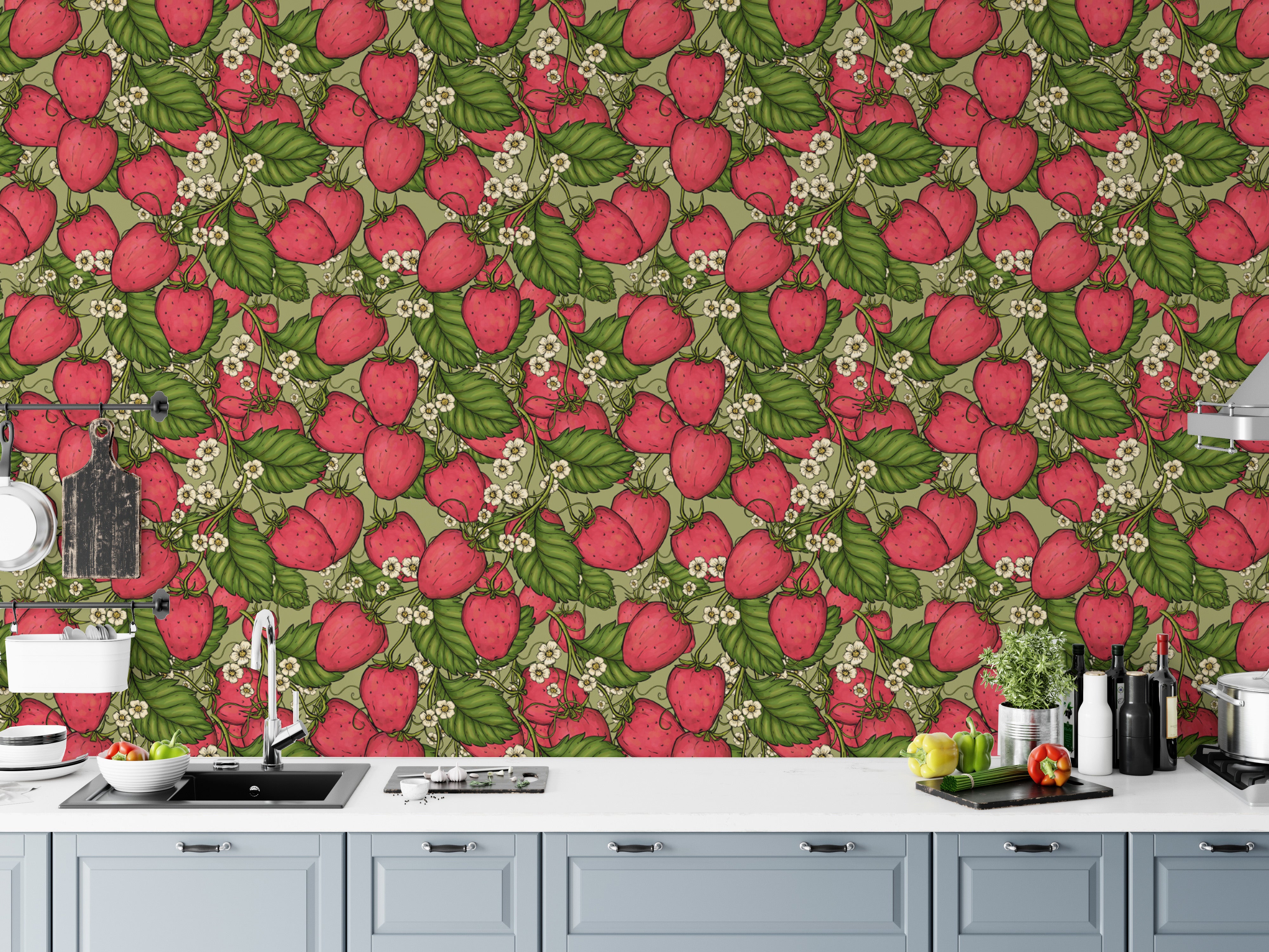 Nature-inspired strawberry forest wallpaper in pink for fresh ambiance.
