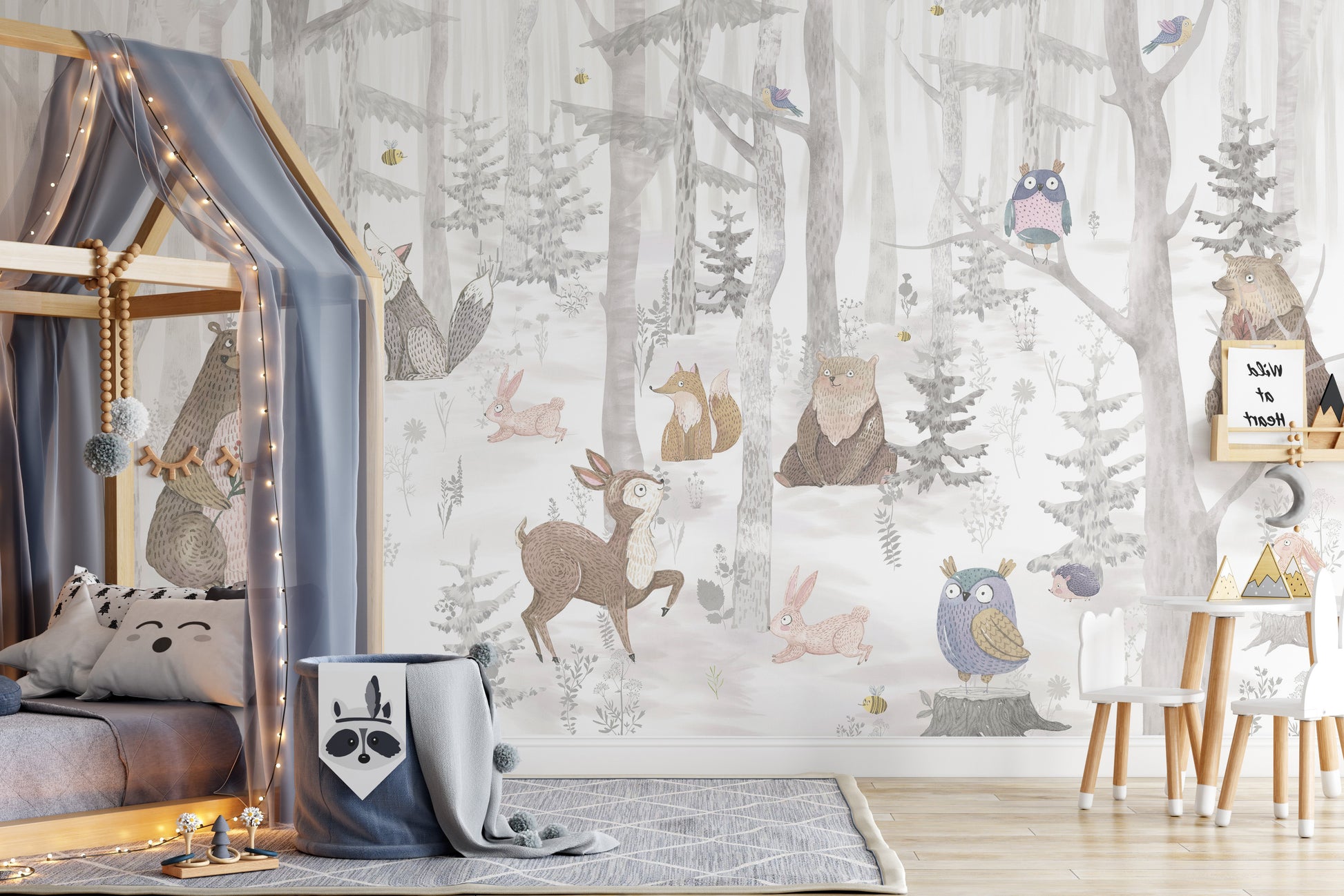 Playful watercolor animals wallpaper mural
