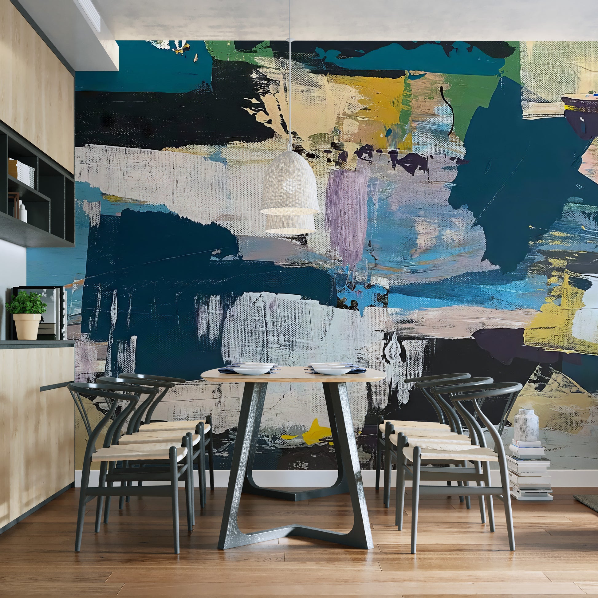 Color Texture Wallpaper Mural adds charm to dining room spaces.