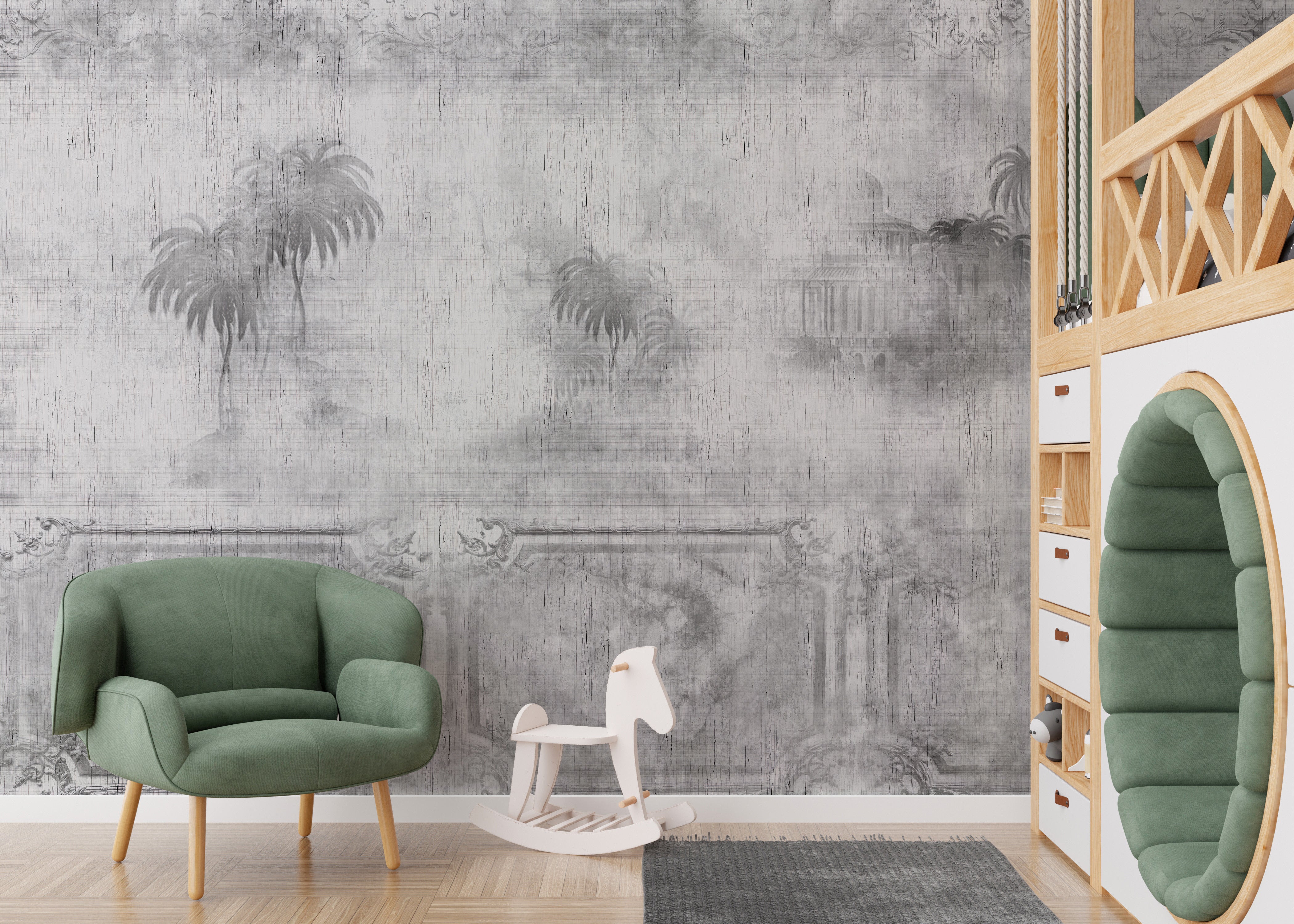 Scenic gray retro trees wallpaper mural art
