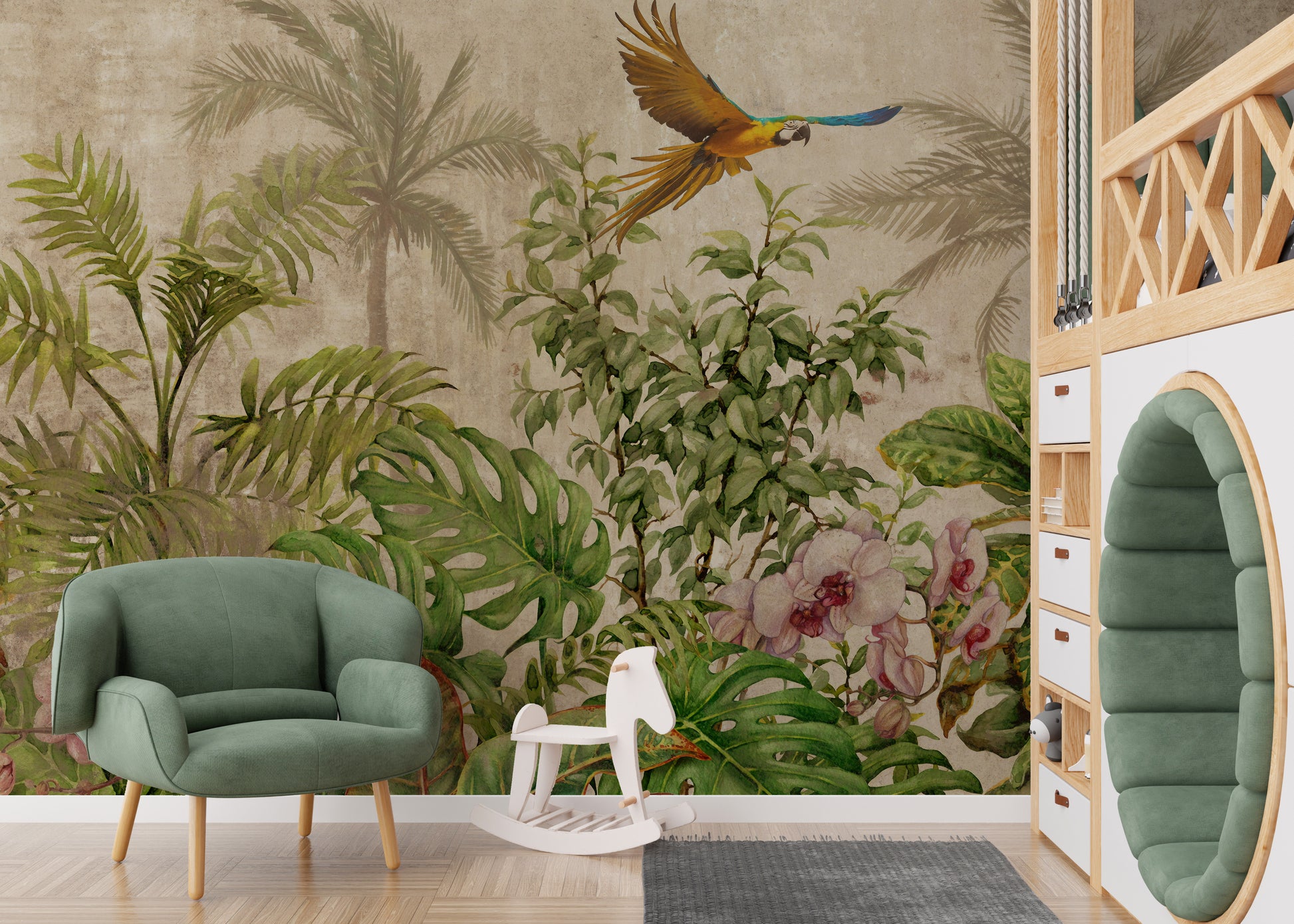 Flying Bird on Tropical Jungle Wallpaper
