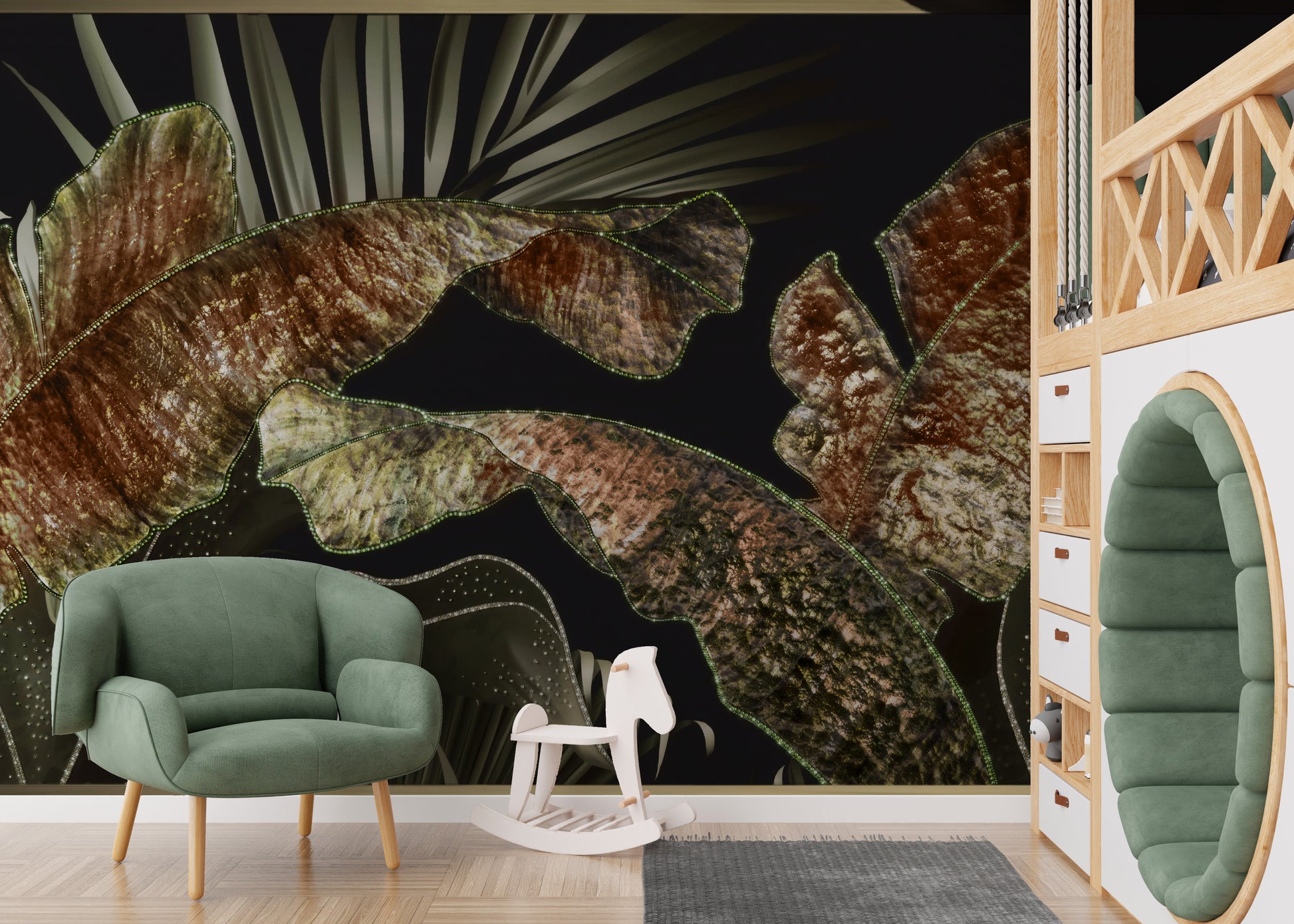 Large Green Tropical Leaves Wall Mural
