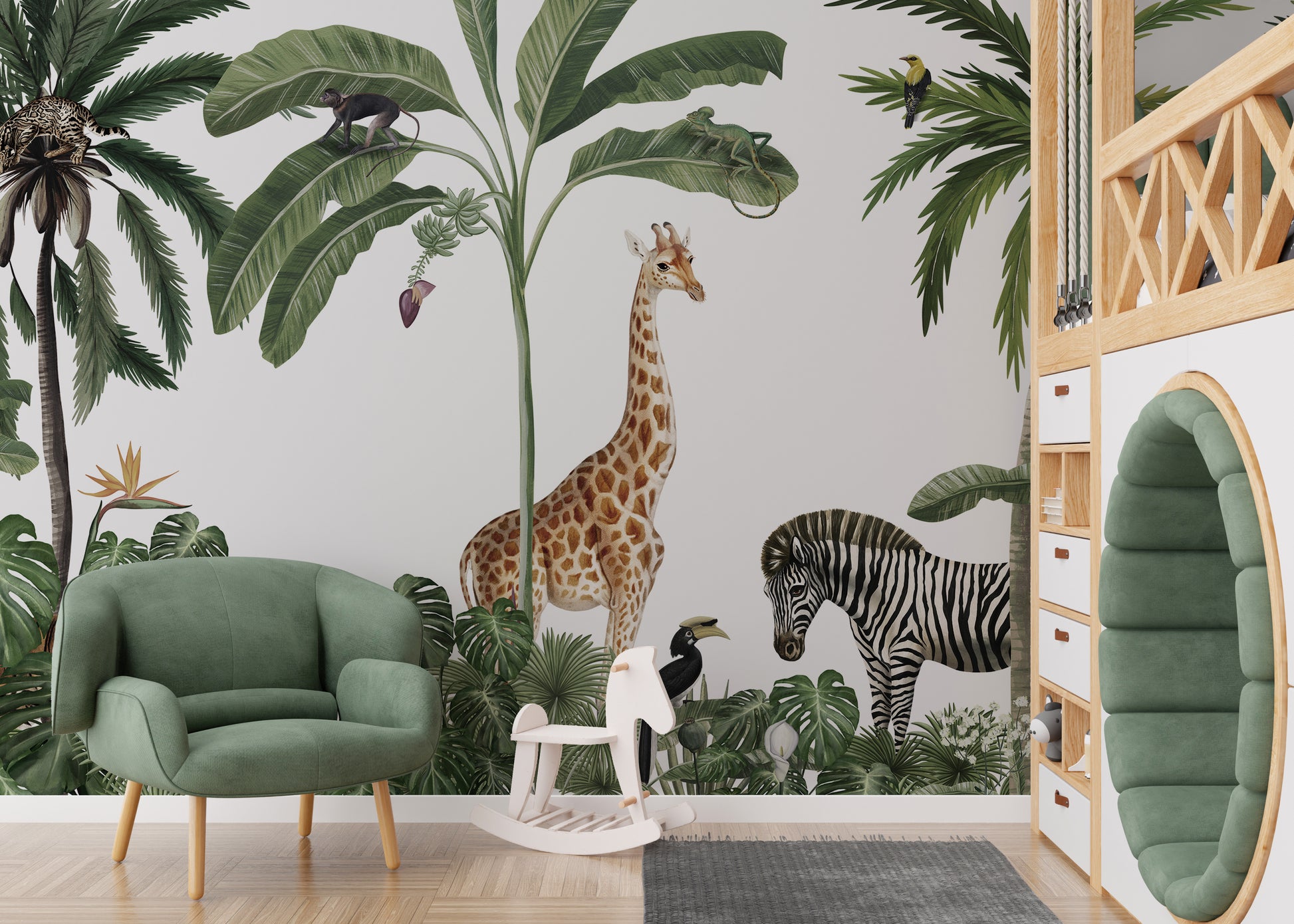 Wild animals wallpaper with palm trees and nature