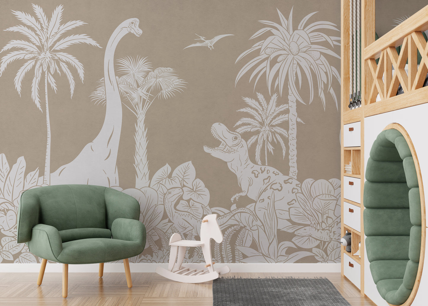 Monochrome Dino Brown Wall Mural