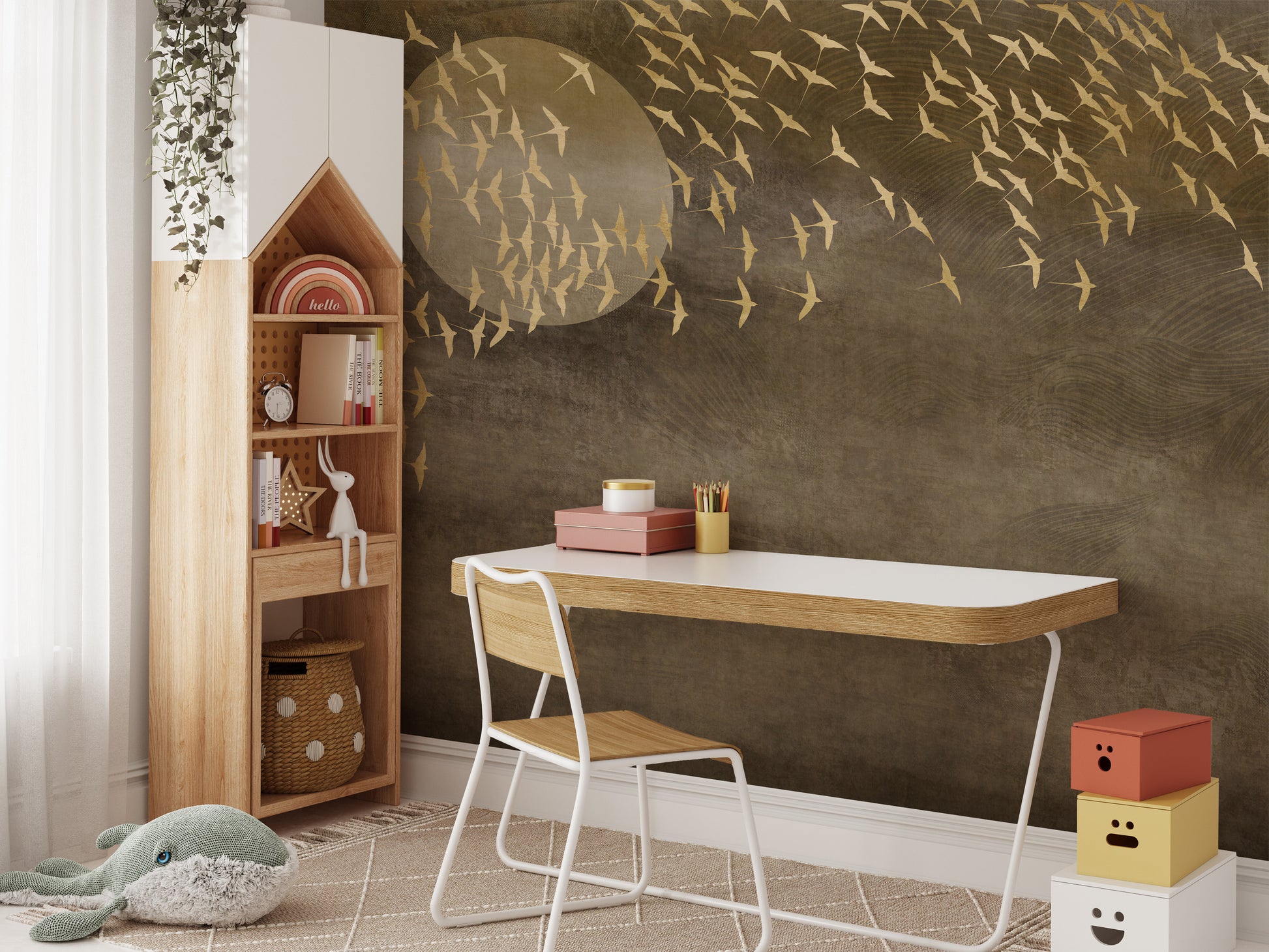 Golden Birds in Sky Easy-Install Wall Mural