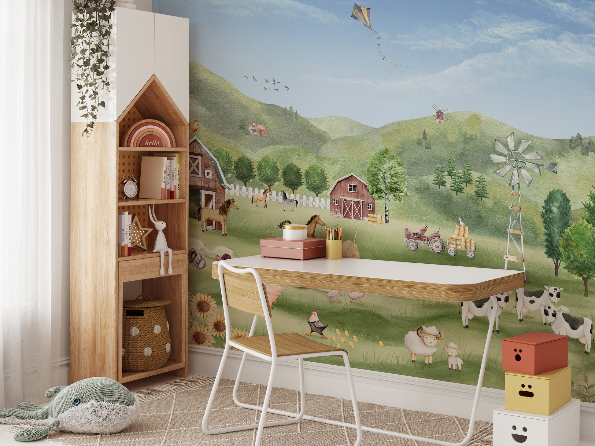 Playful farm animals wallpaper for kids