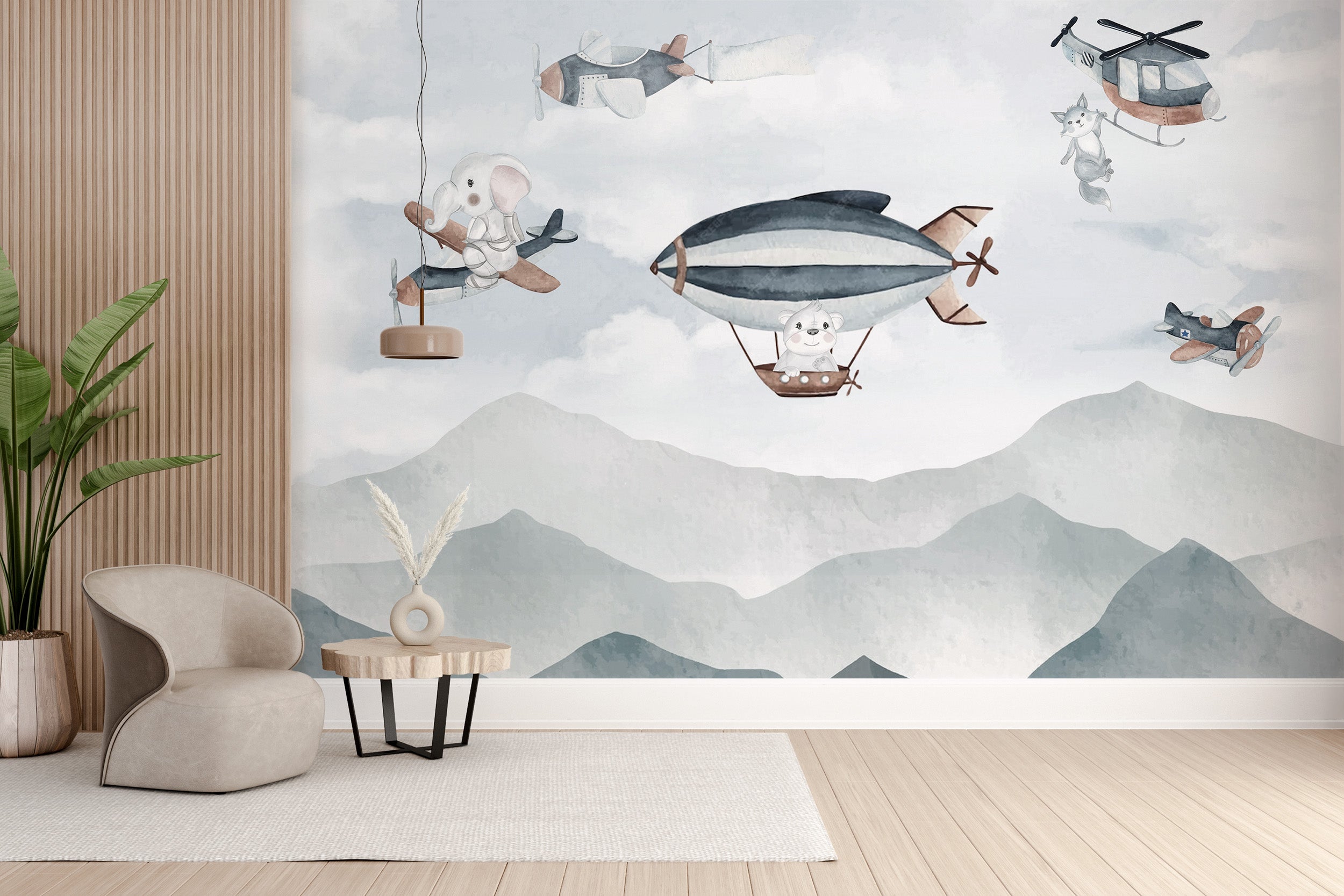 Whimsical Airborne Adventure Mural removable wallpaper