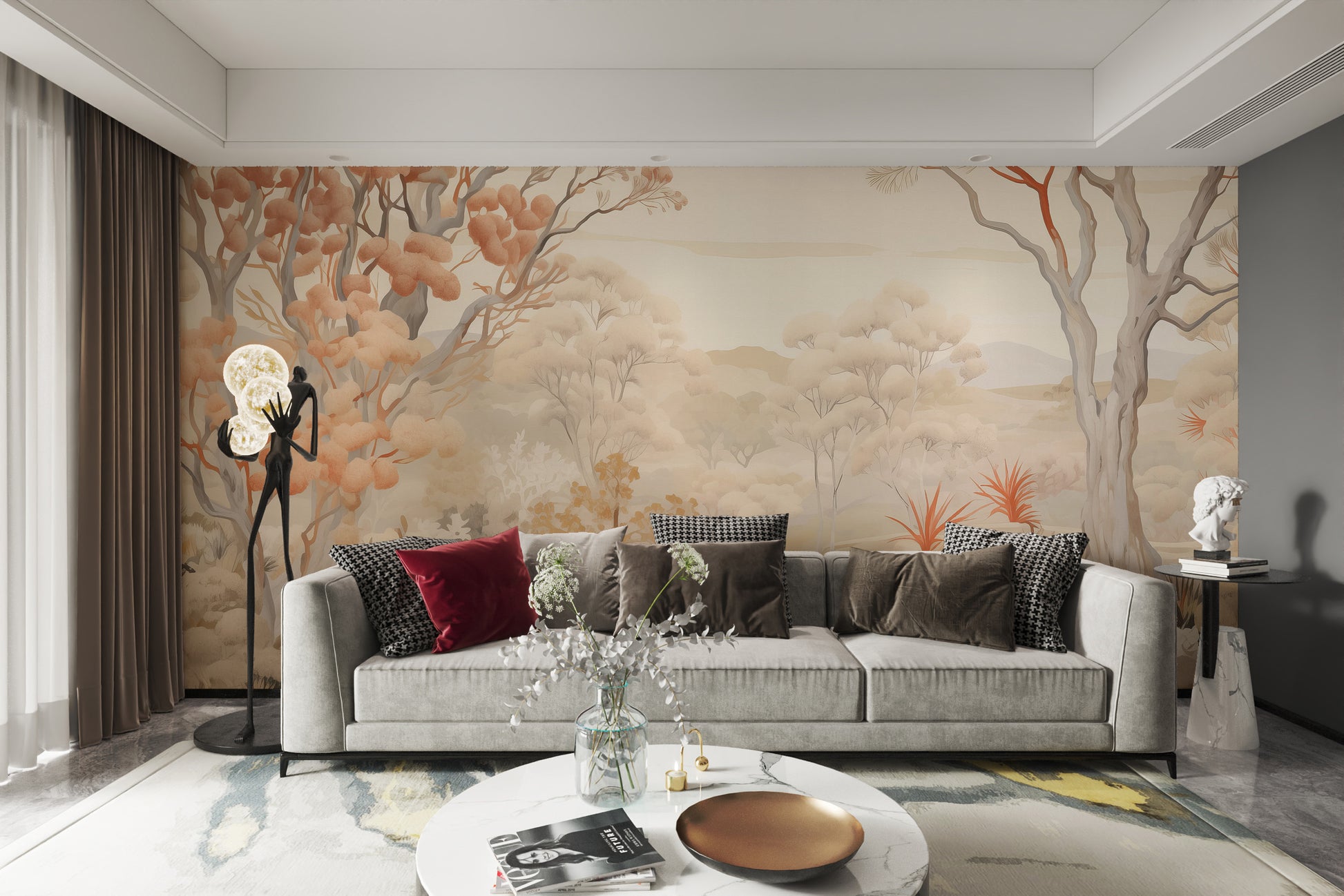 Stunning autumn forest wallpaper mural for a chic, seasonal look.