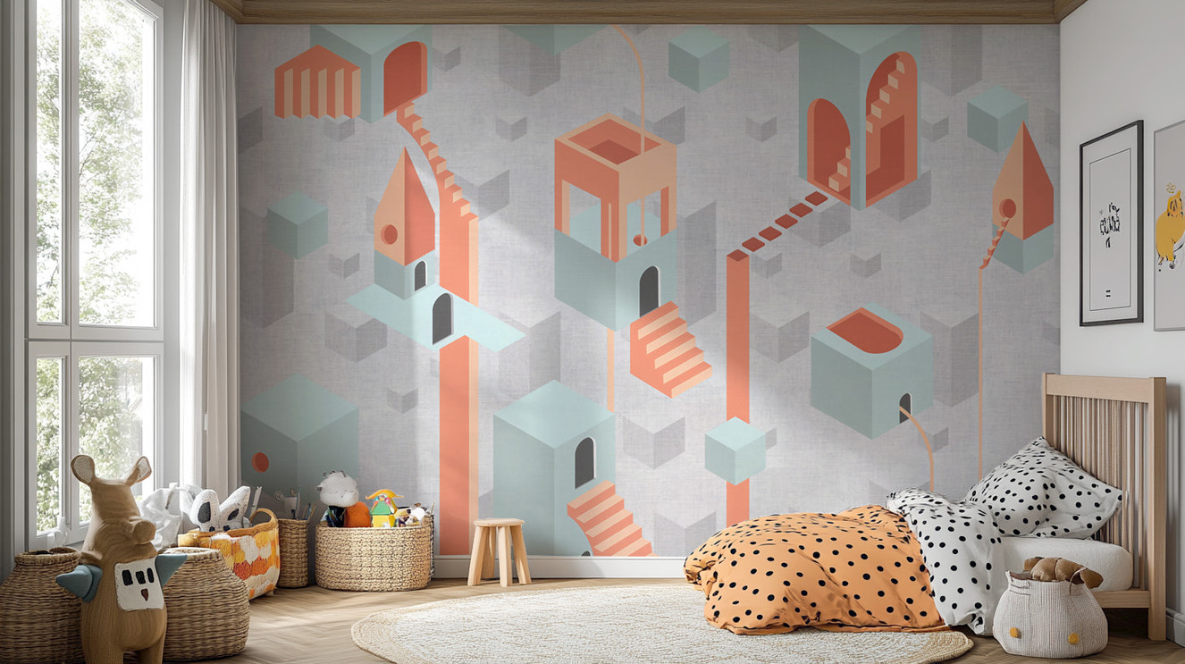 Abstract Surreal Geometric Architecture Wallpaper in Pastel
