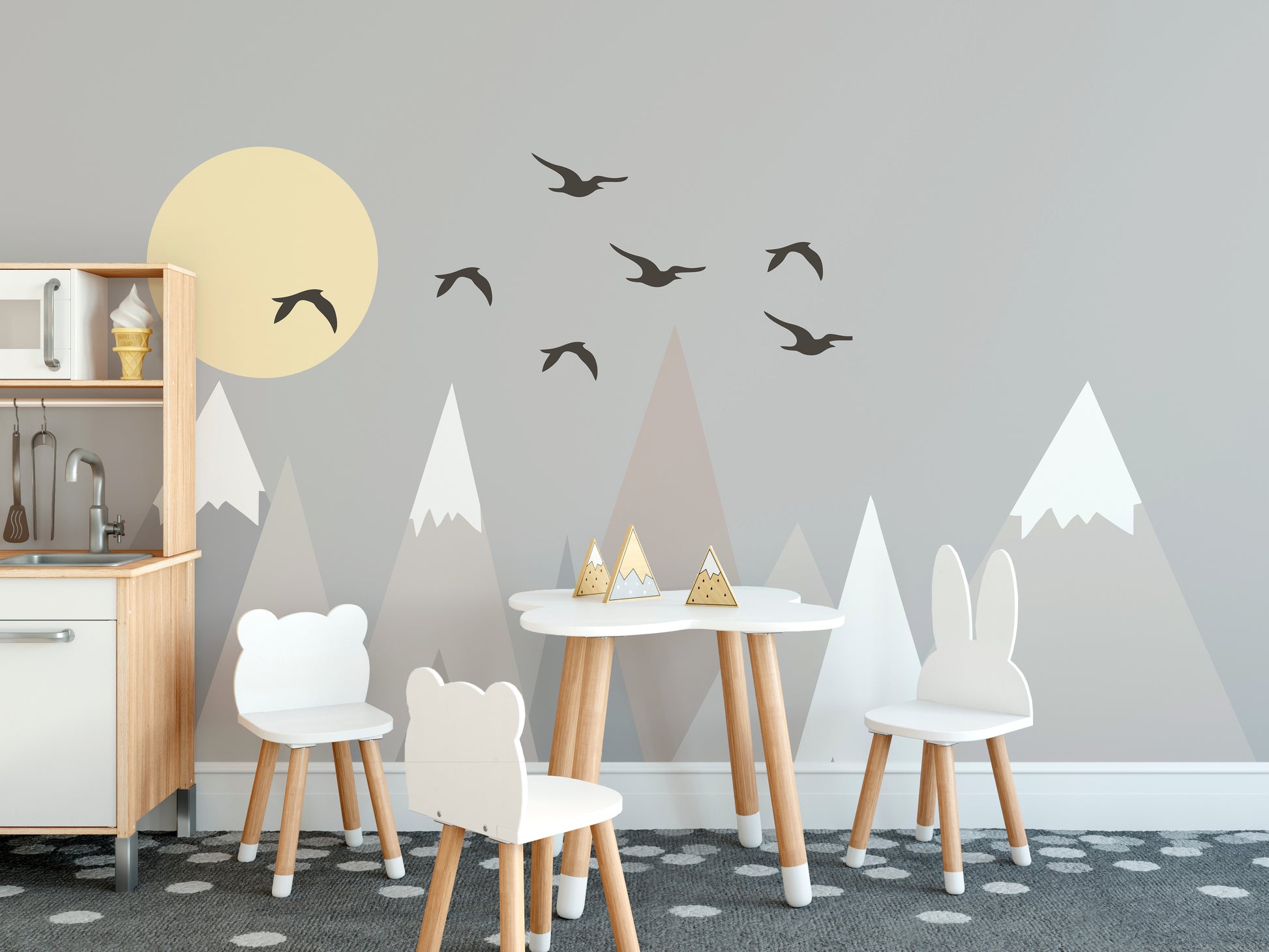 Minimalist grey mountain wallpaper mural for chic interiors.
