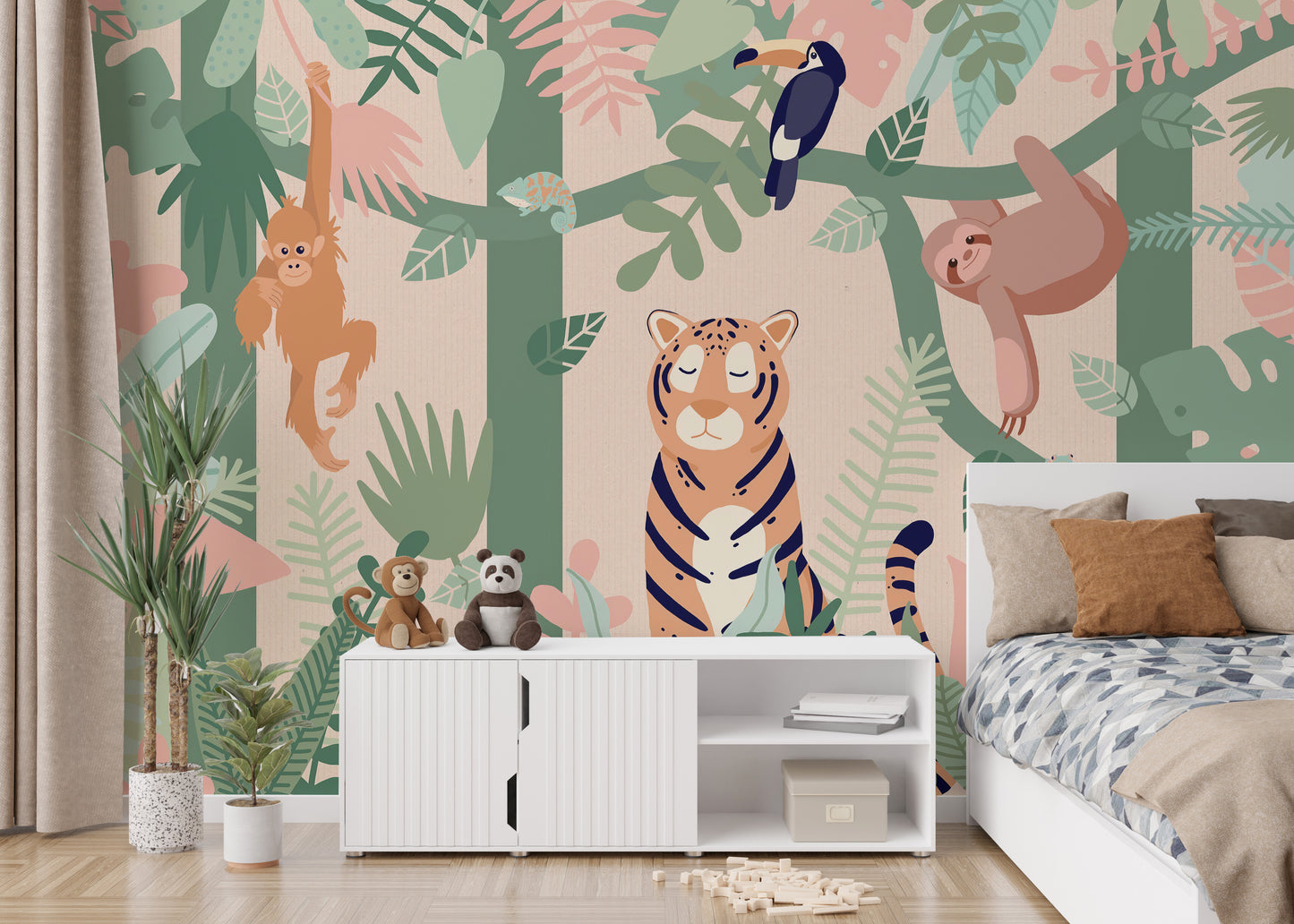 Kids Jungle animal friends wallpaper mural - Giffywalls