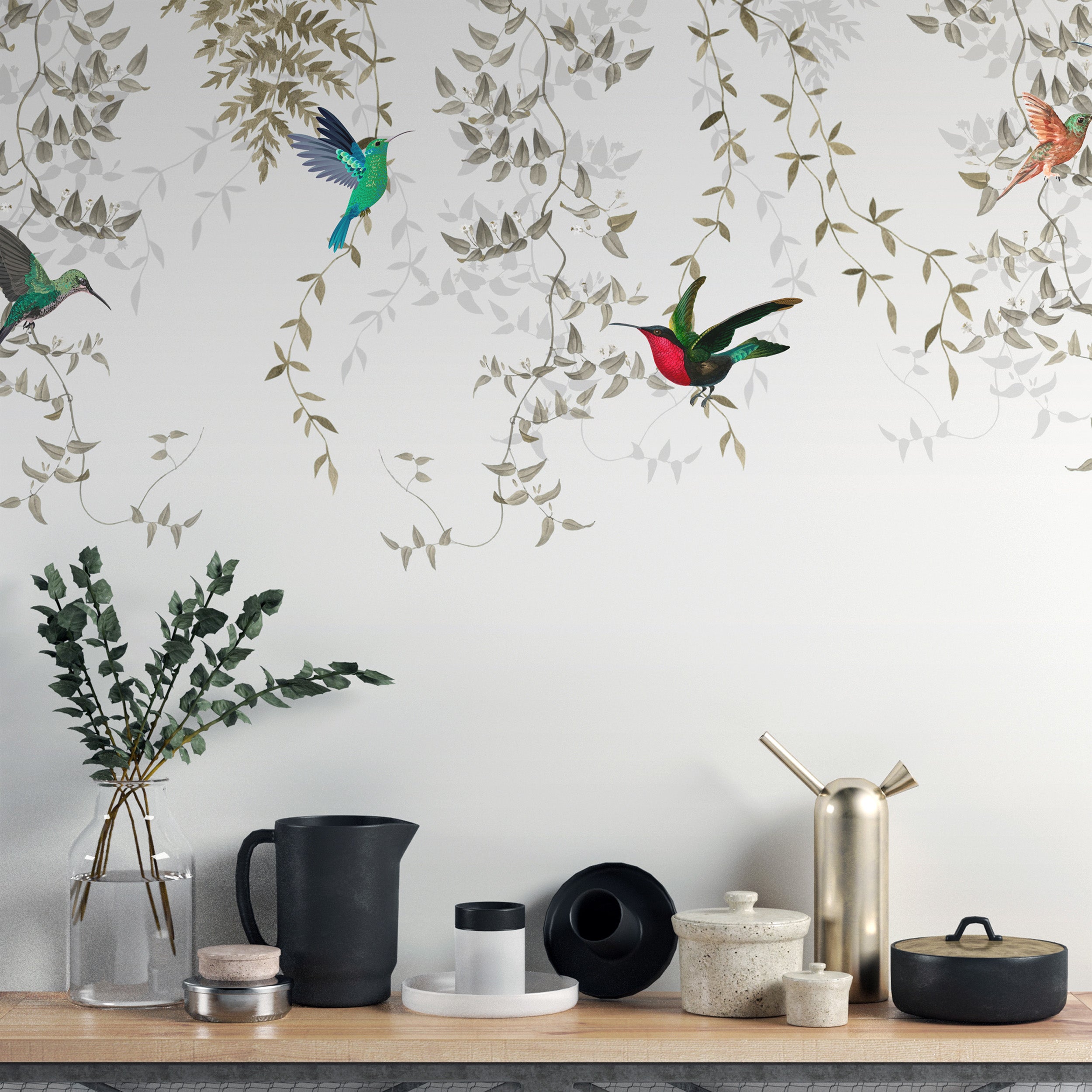 Hummingbird Haven mural wallpaper for stylish homes