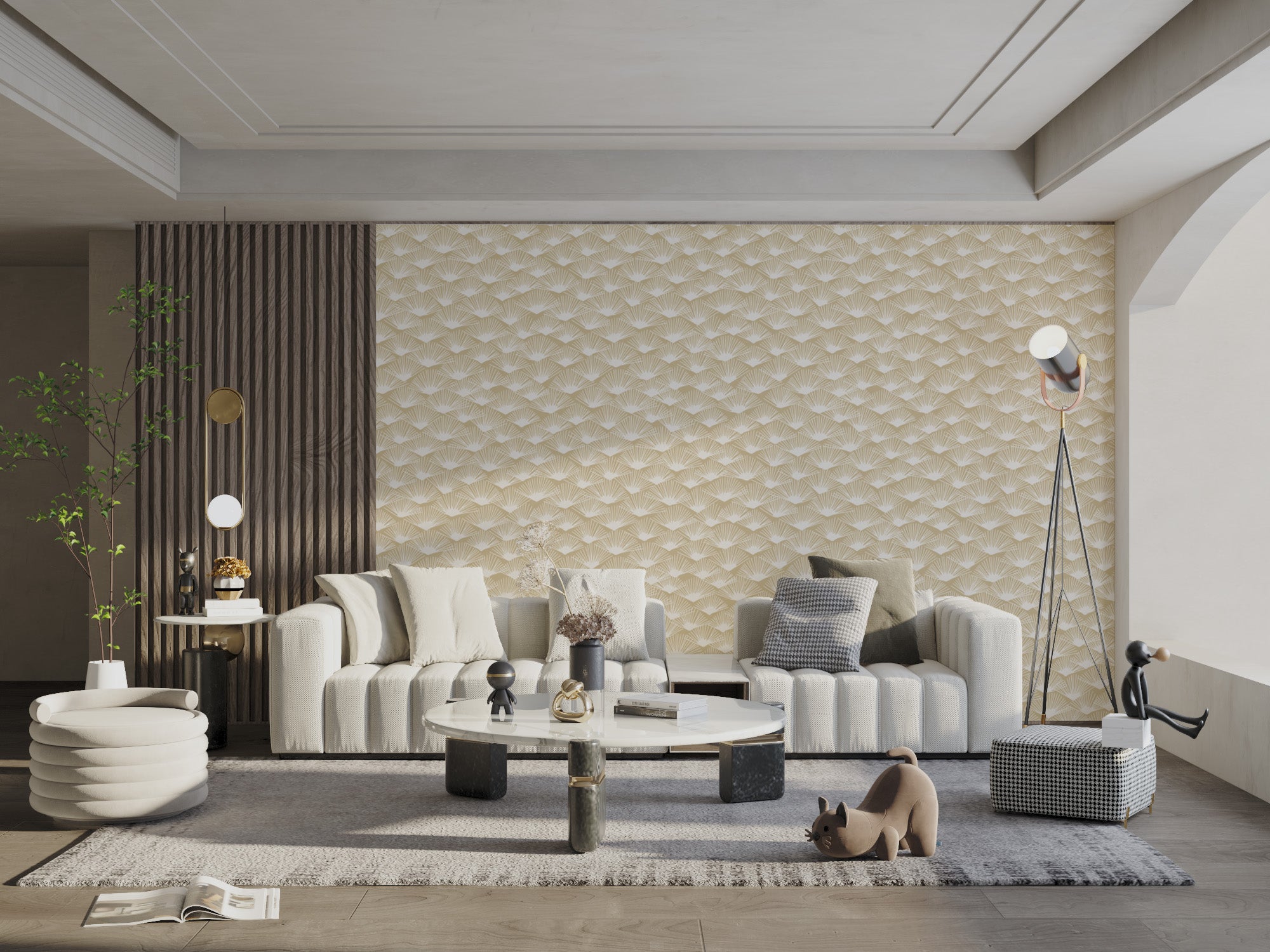 Elegant Exotic Fan Silhouette wallpaper for striking interiors.
