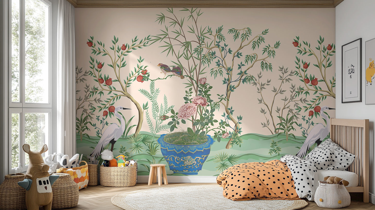 Artistic Chinese garden mural for interiors