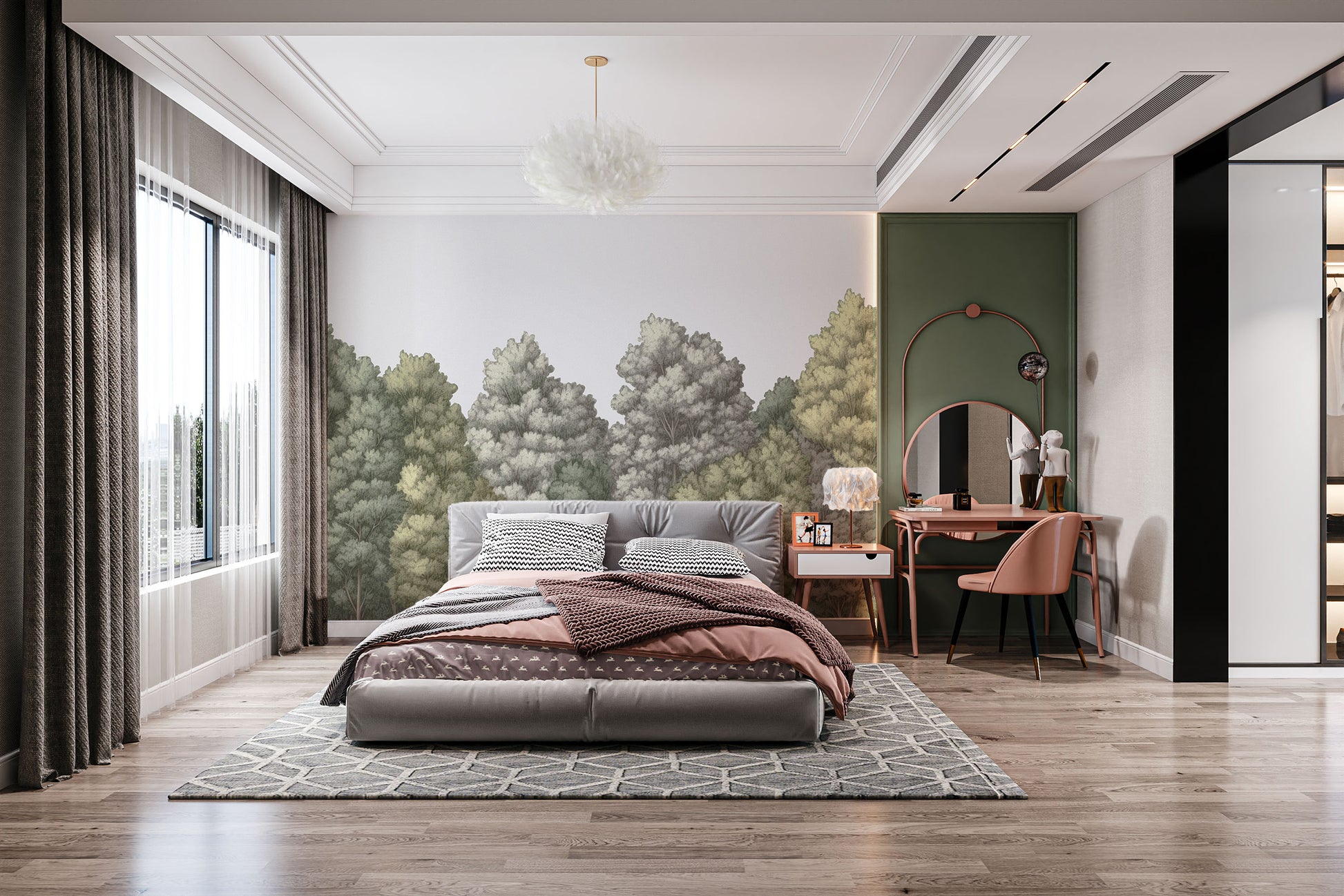 Bring tranquility to your bedroom with forest-themed mural