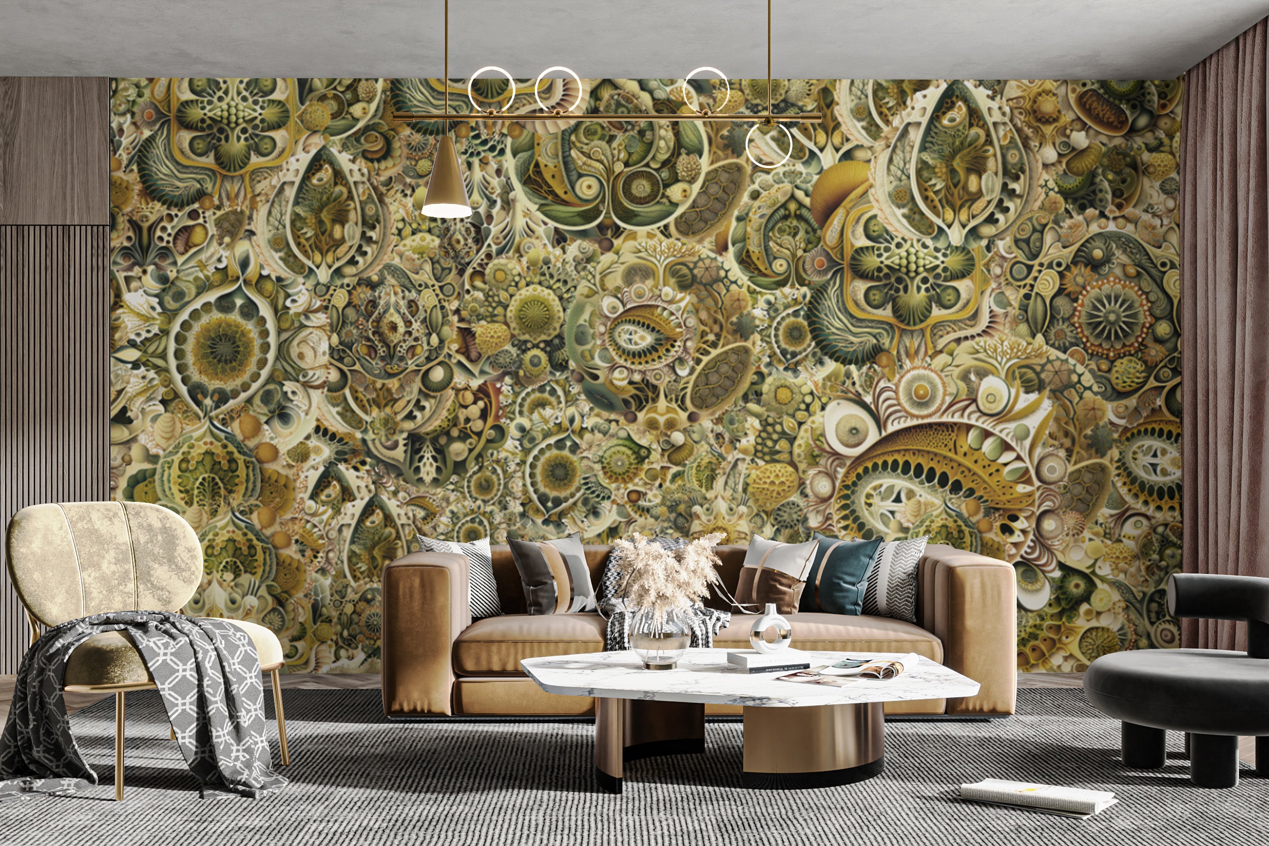 Stunning green abstract Haeckel mural wallpaper for a fresh room upgrade.