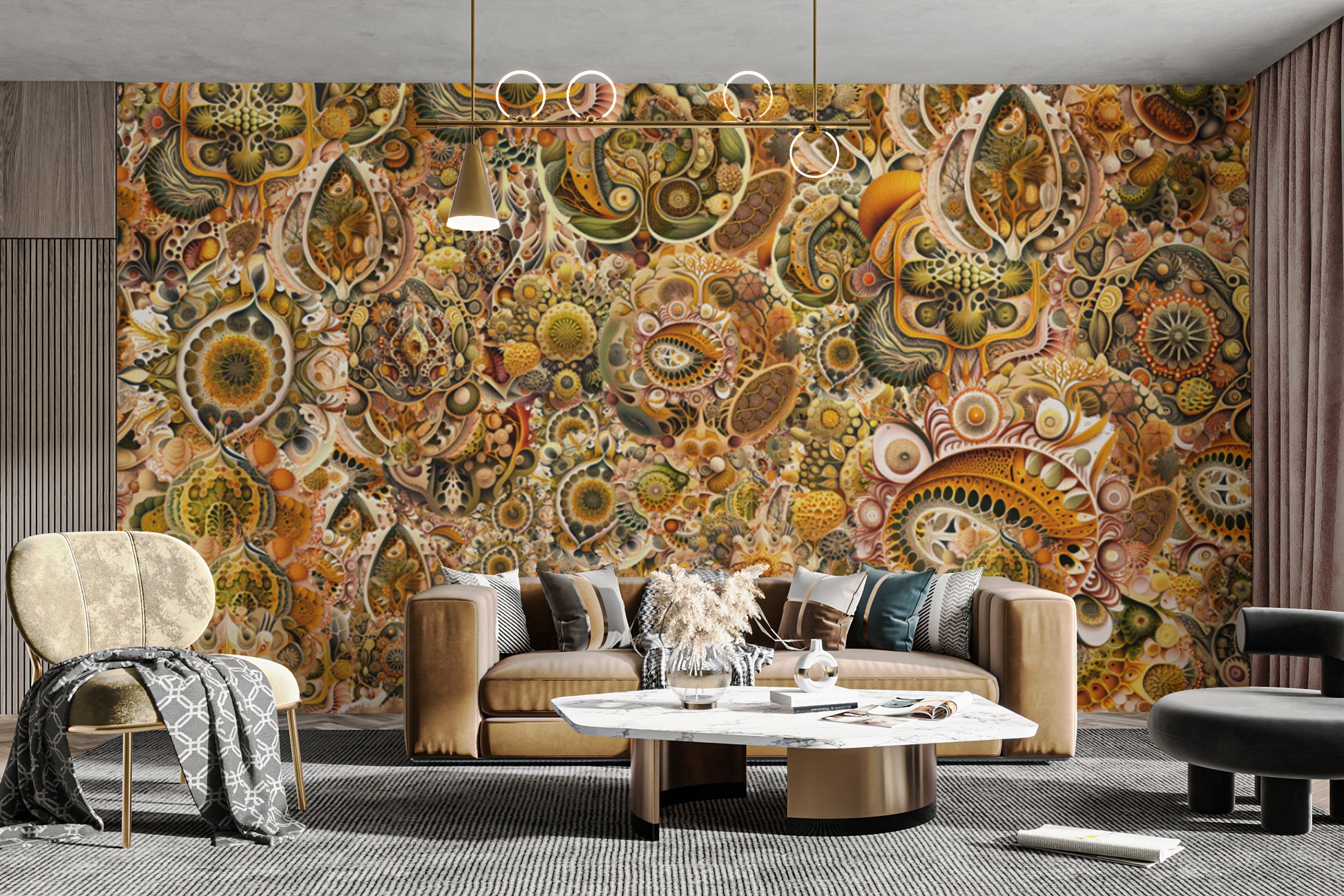 Yellow Brown Abstract Haeckel Wallpaper Murals - Giffywalls