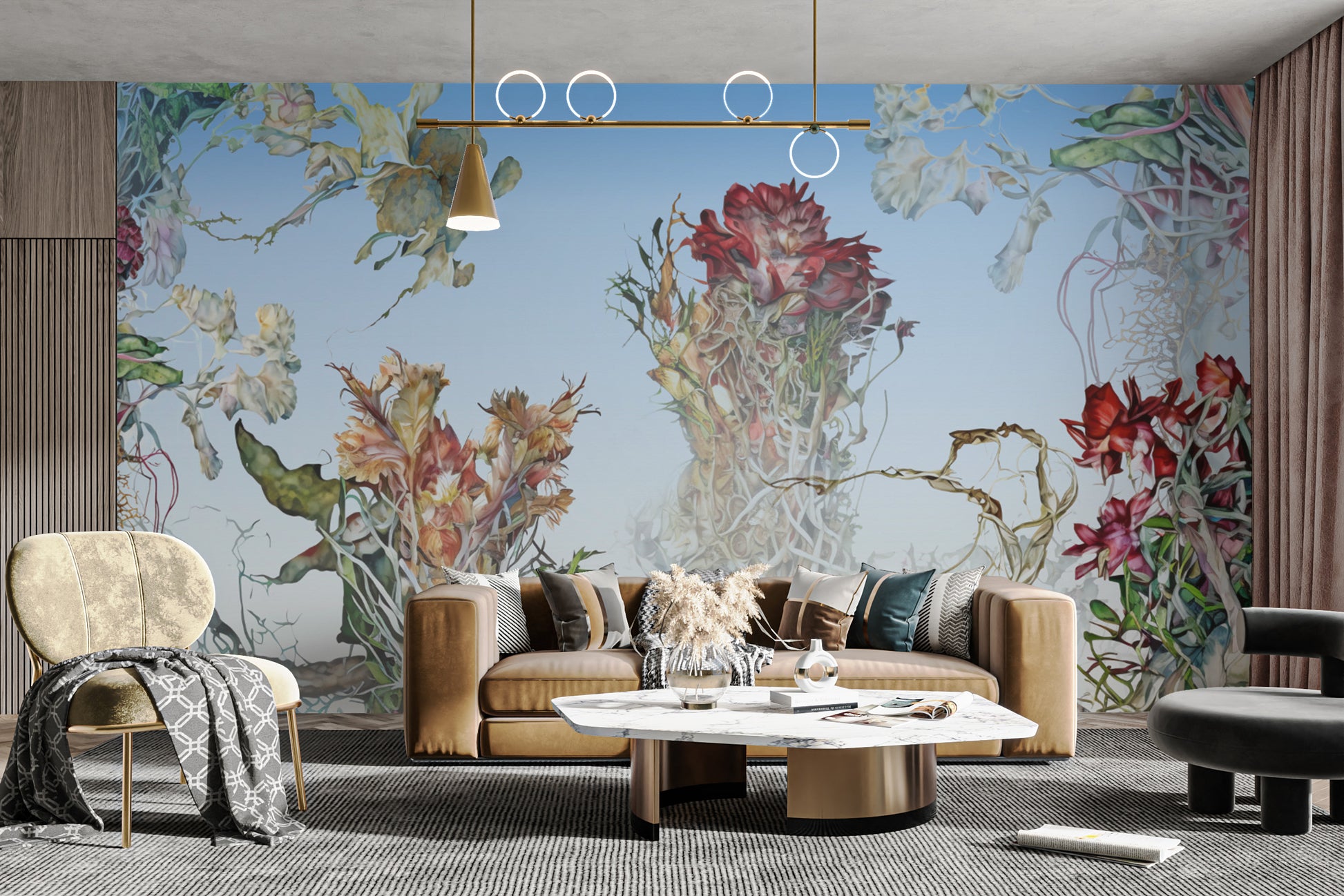 Beautiful colorful flowering roots wallpaper mural for lively interiors.