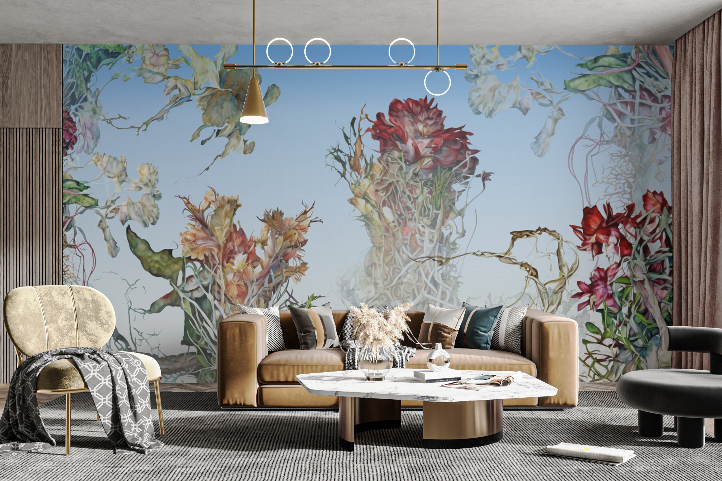 Beautiful colorful flowering roots wallpaper mural for lively interiors.