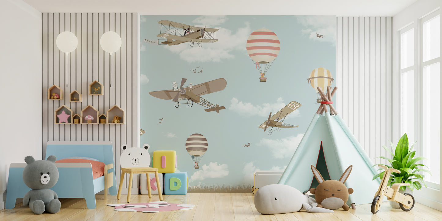 Hot Air Balloons & Planes Fun land Wallpaper Murals