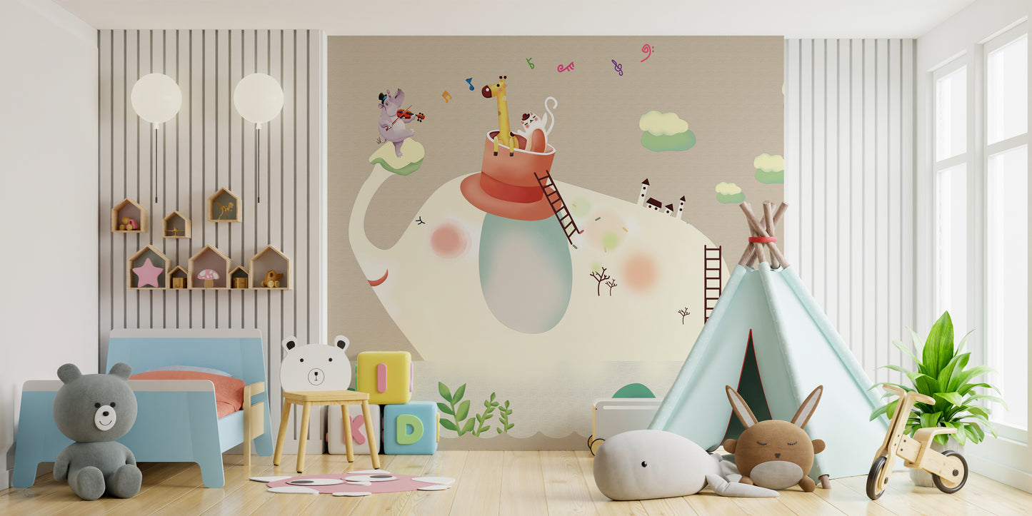 Cute Elephant Cartoon Wallpaper Mural
