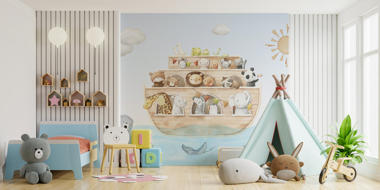 Nautical Adventure Animal Kids Wallpaper