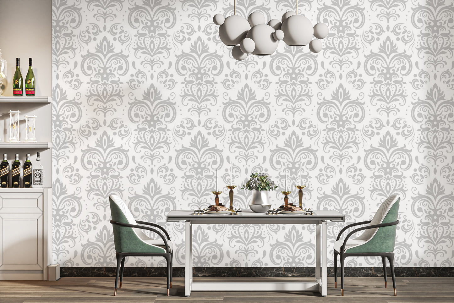 Silver Damask Wallpaper