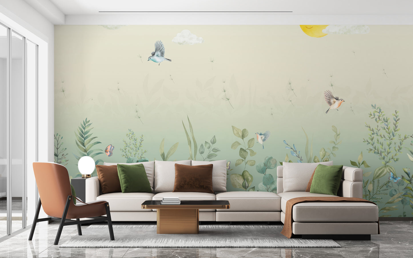 Fluttering Harmony Wallpaper adds elegance to living spaces