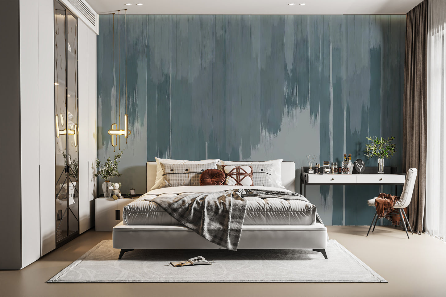 Blue Enigma mural creates a mysterious vibe in your bedroom.