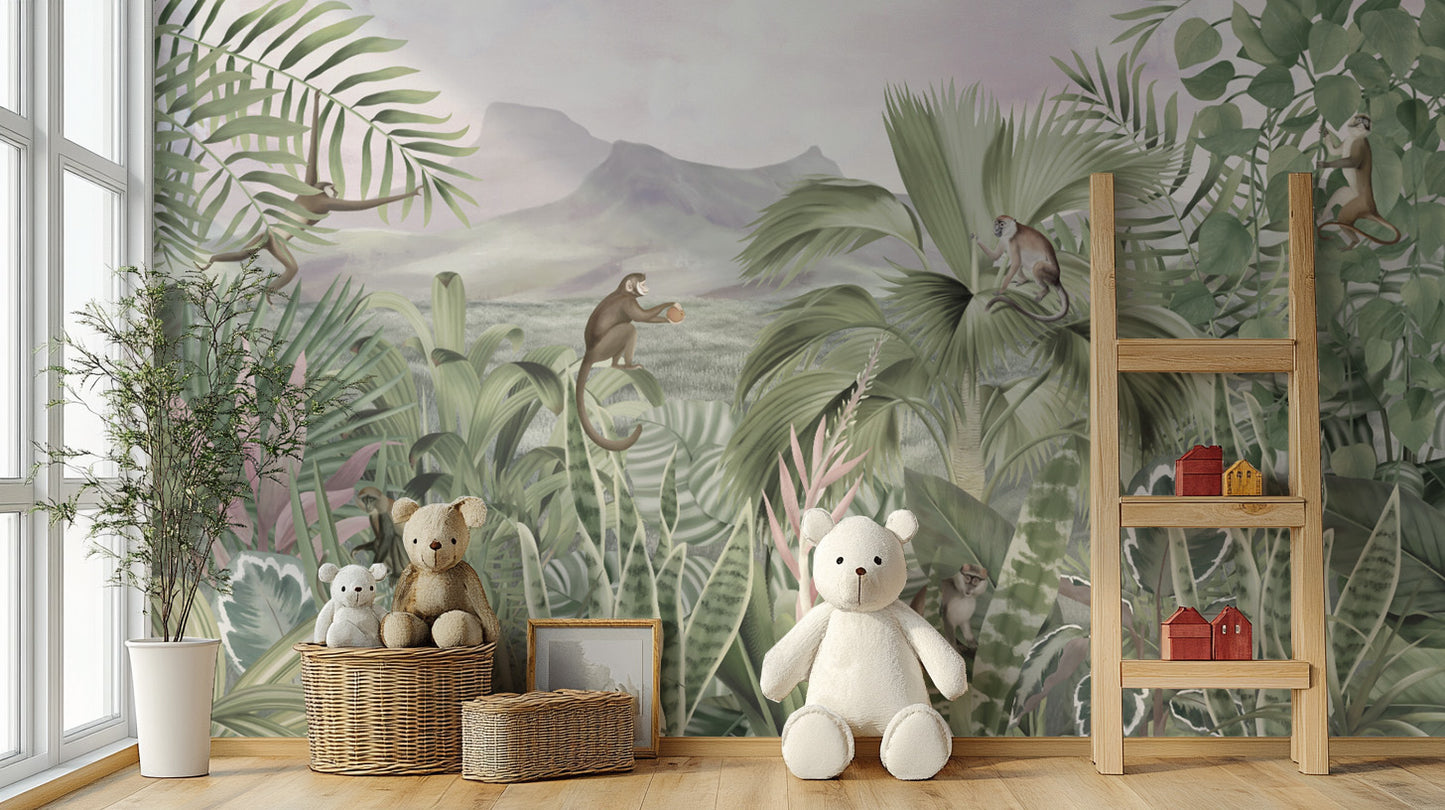 Wildlife jungle wallpaper mural with tropical vibes
