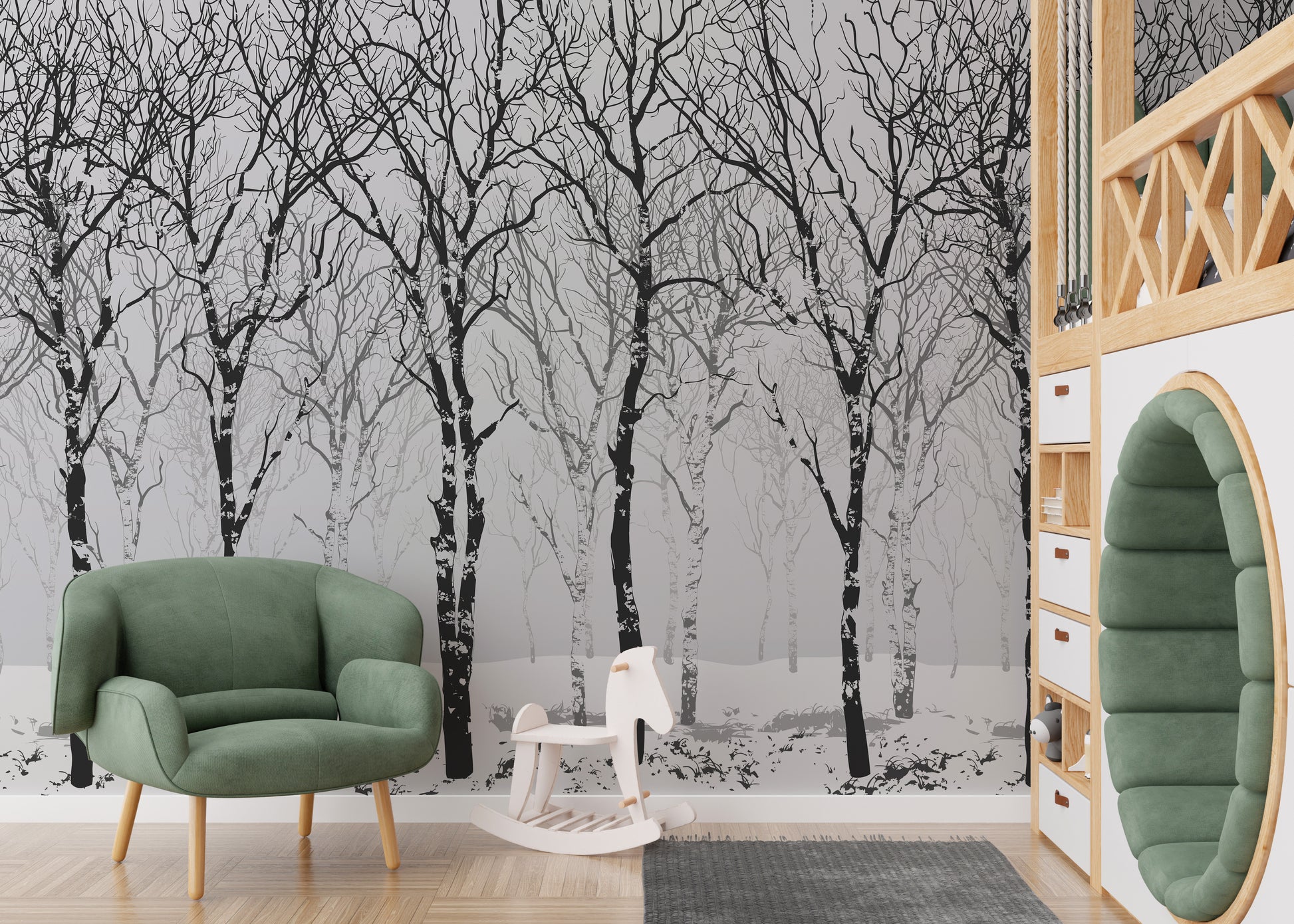 Serene winter forest wallpaper mural