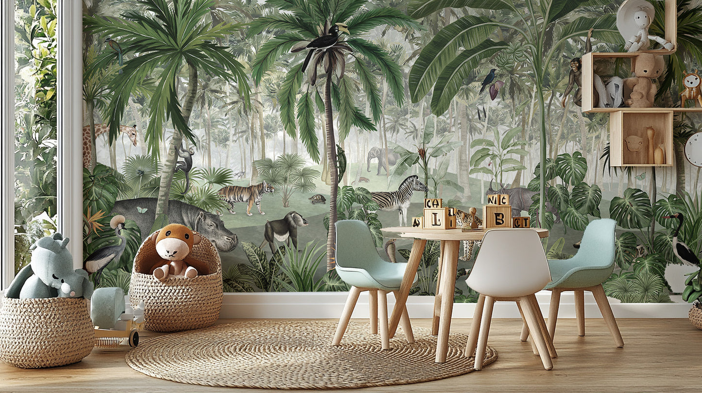 Nursery decor Jungle Lookbook wallpaper with foliage