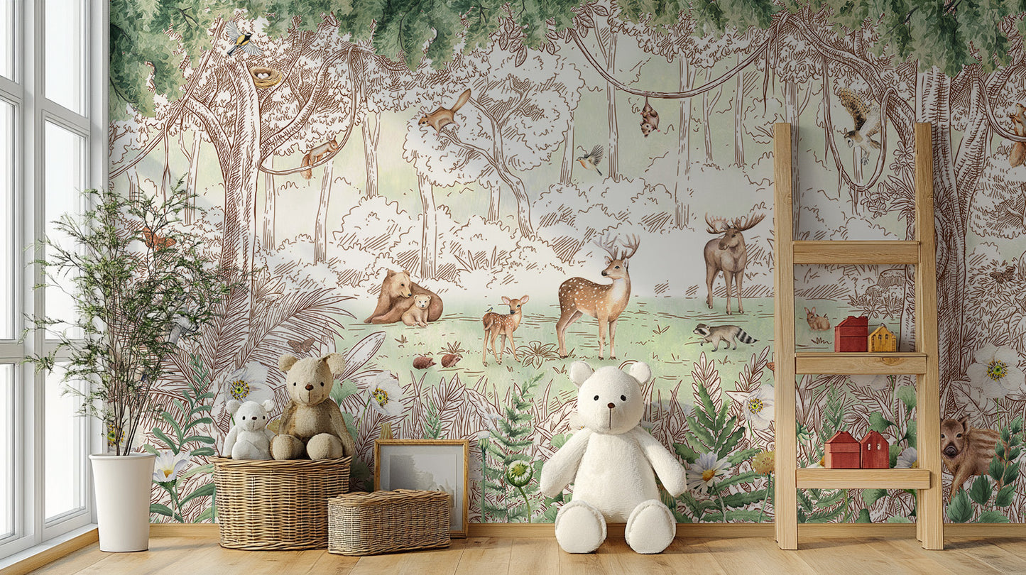 Forest friends in spring season wallpaper for walls