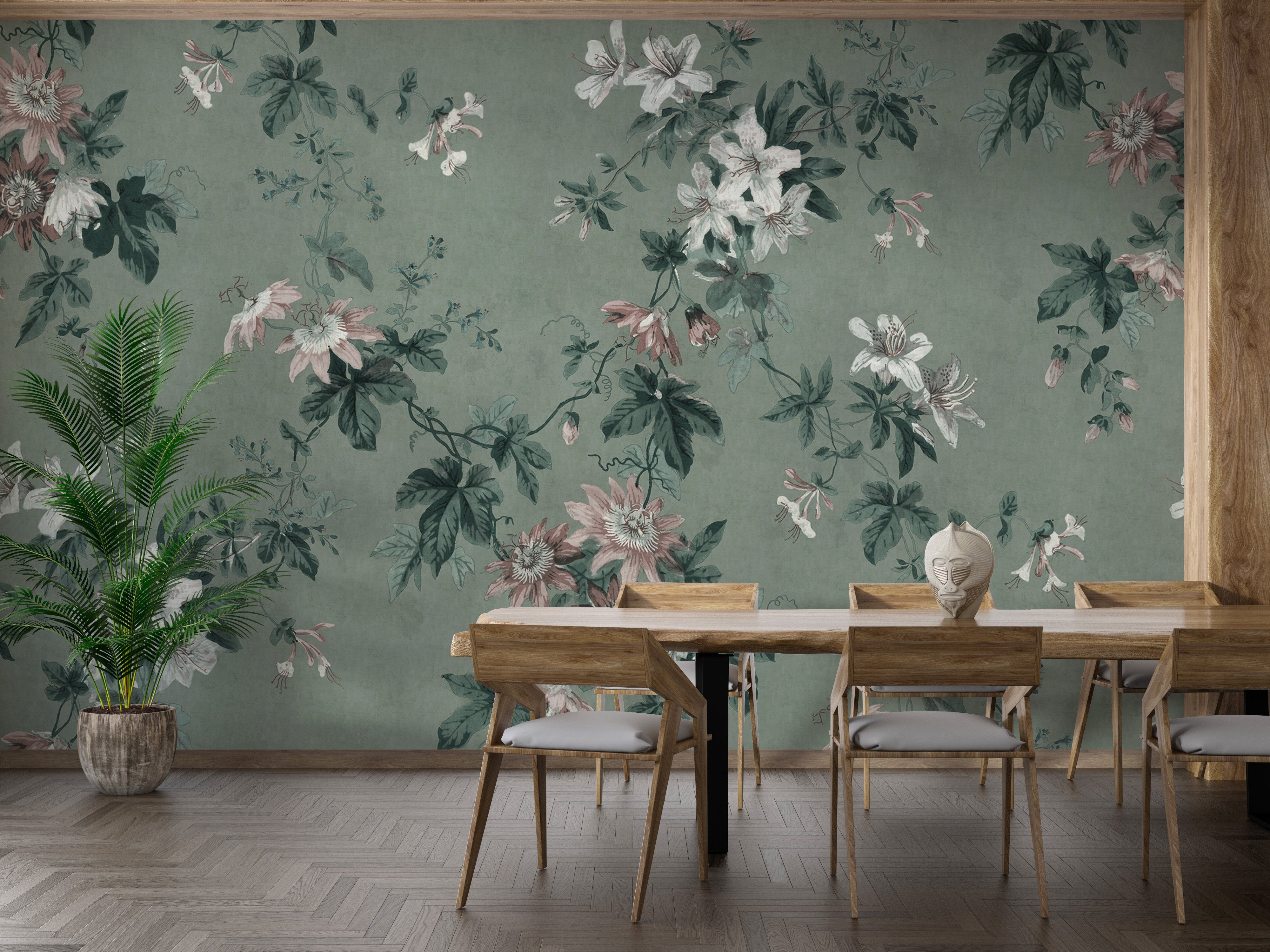 Elegant green chinoiserie wallpaper mural