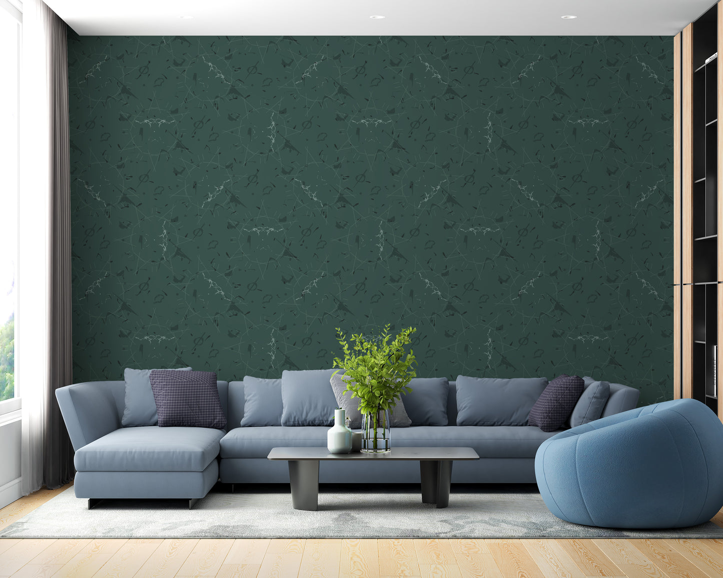 Contemporary dark green wallpaper with texture.