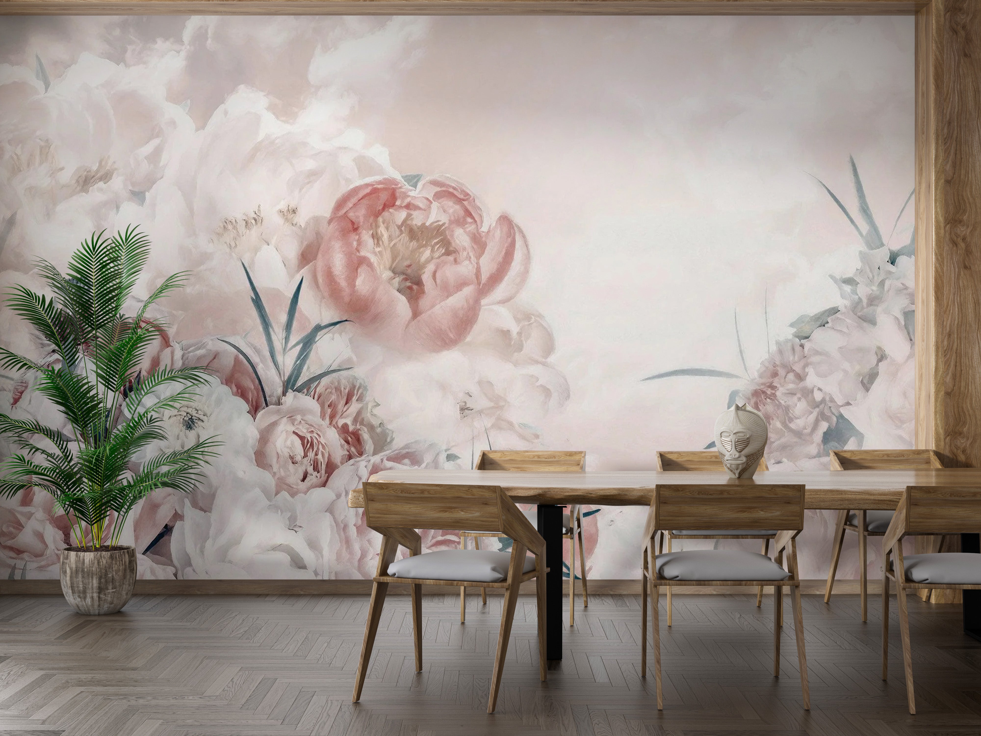 Elegant pink and white flower mural design