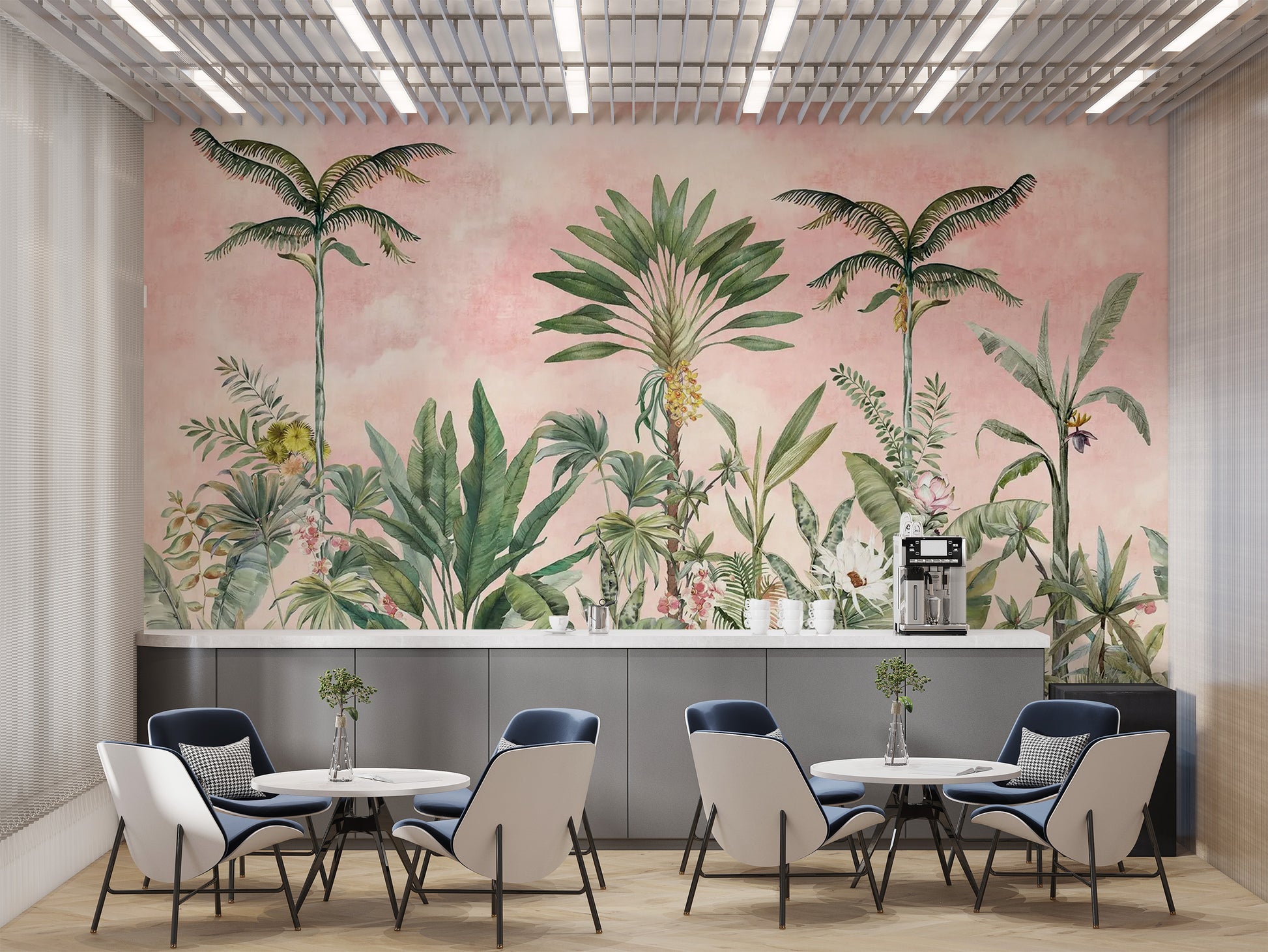 Exotic pink tropical mural design
