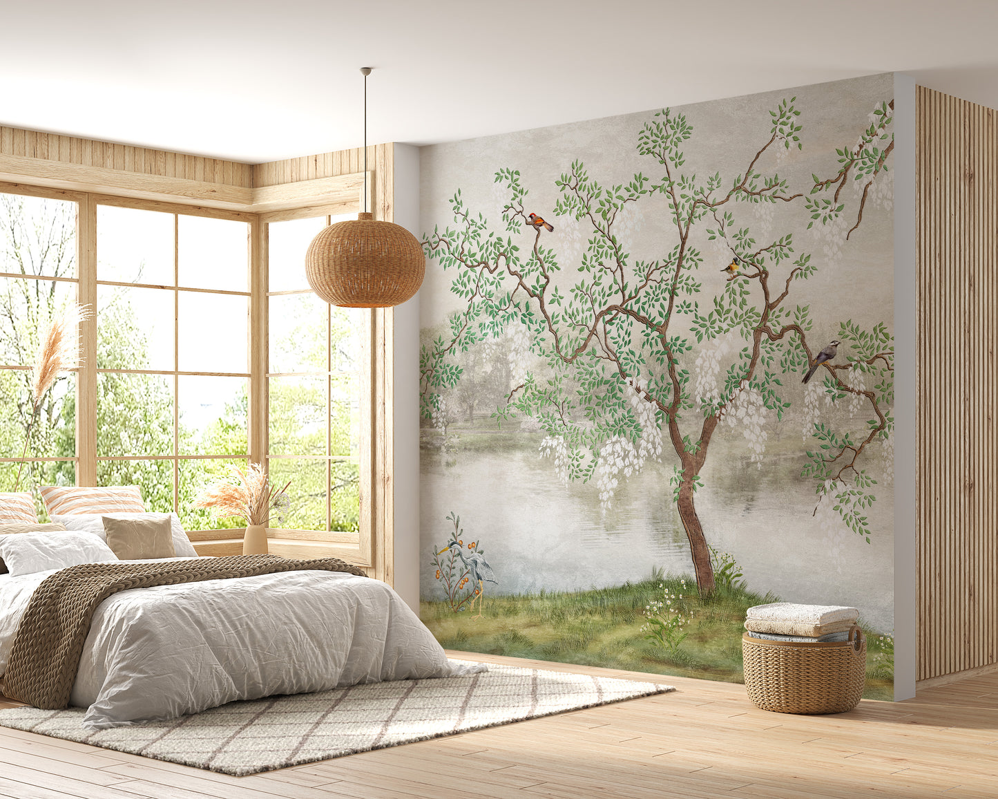 Tree & birds in the Japanese Garden Wallpaper