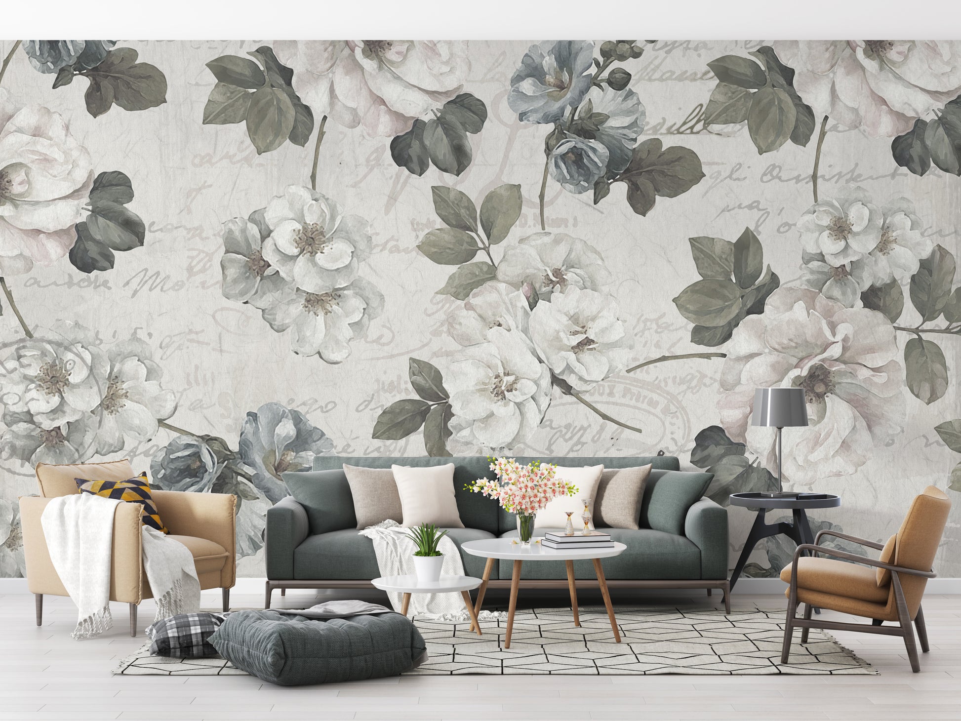 Elegant floral mural with abstract style
