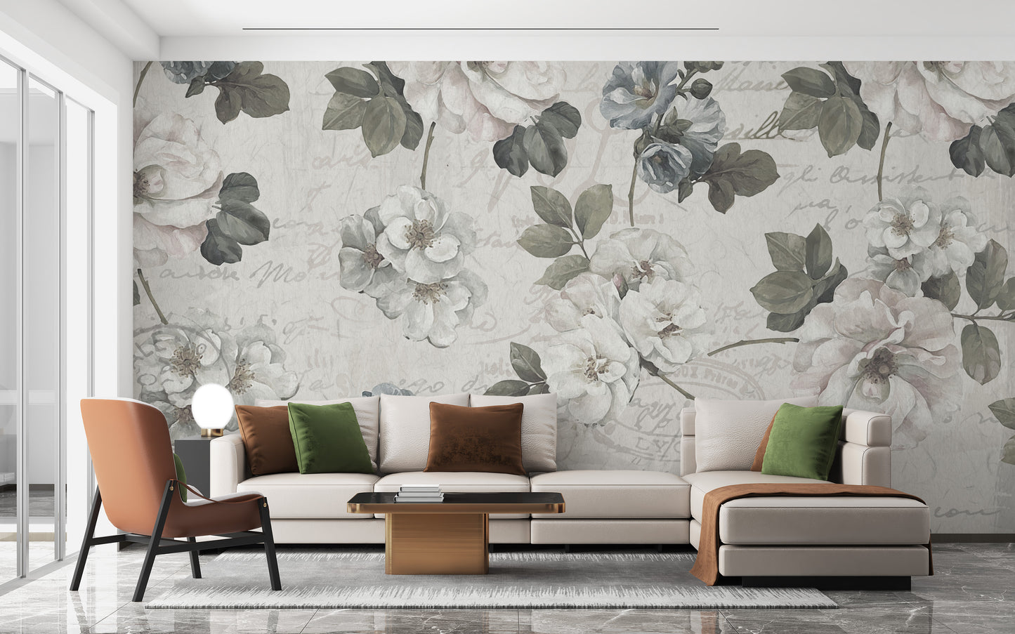 Abstract White Floral Design Wall Mural