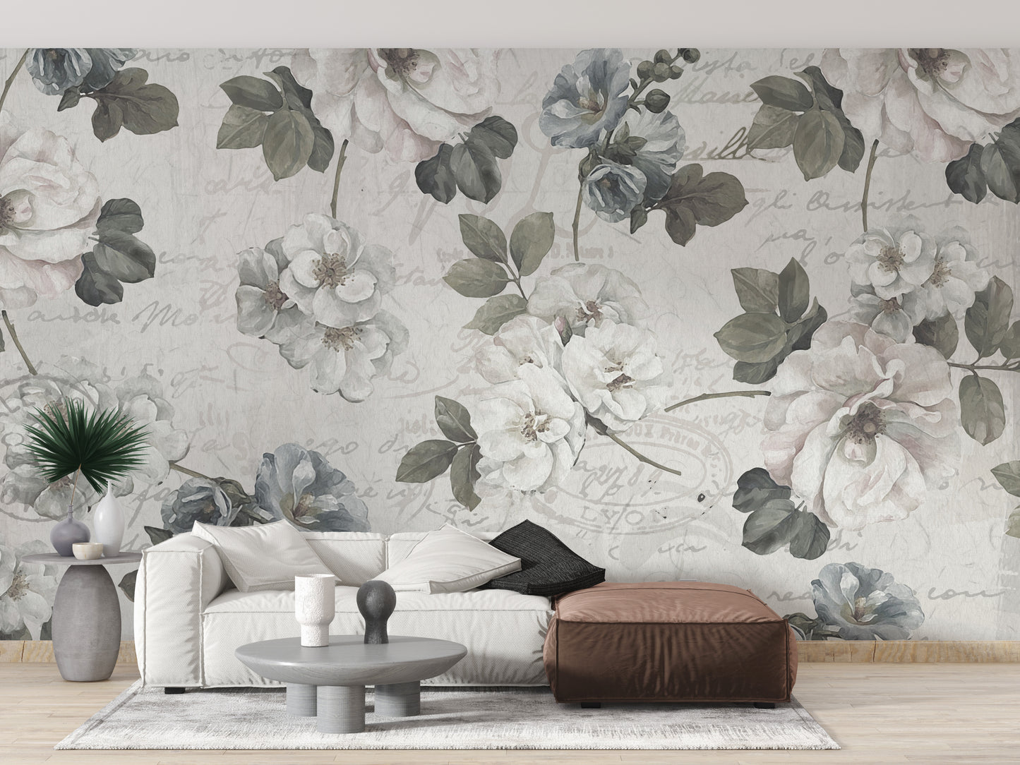 Abstract White Floral Design Wall Mural