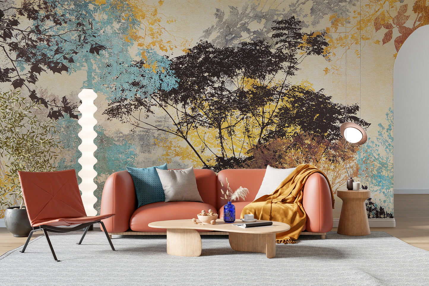 Colorful Abstract Tree Canvas Touch Wallpaper Mural - Giffywalls