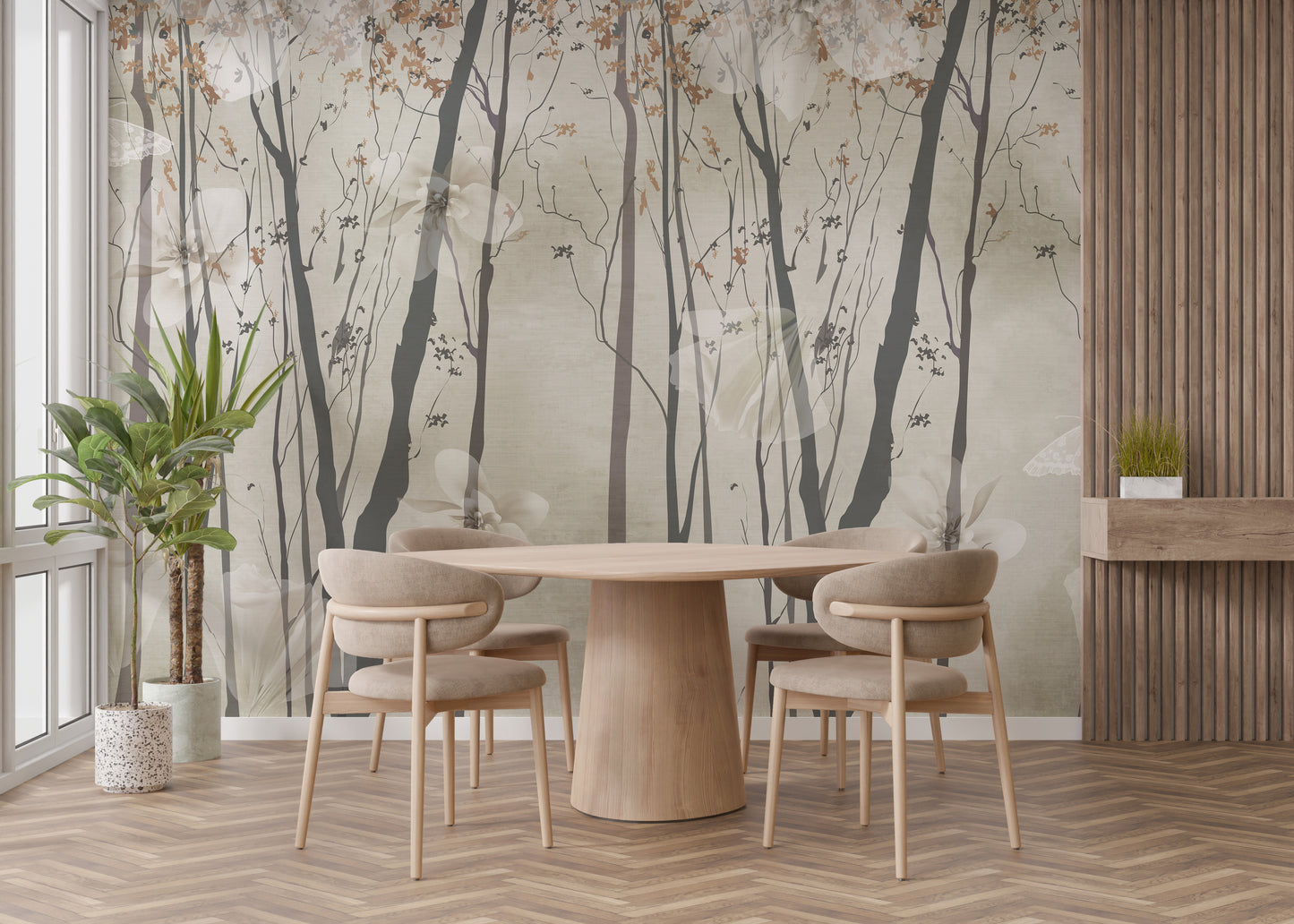 Serene Beige Woods Wallpaper Mural - Giffywalls