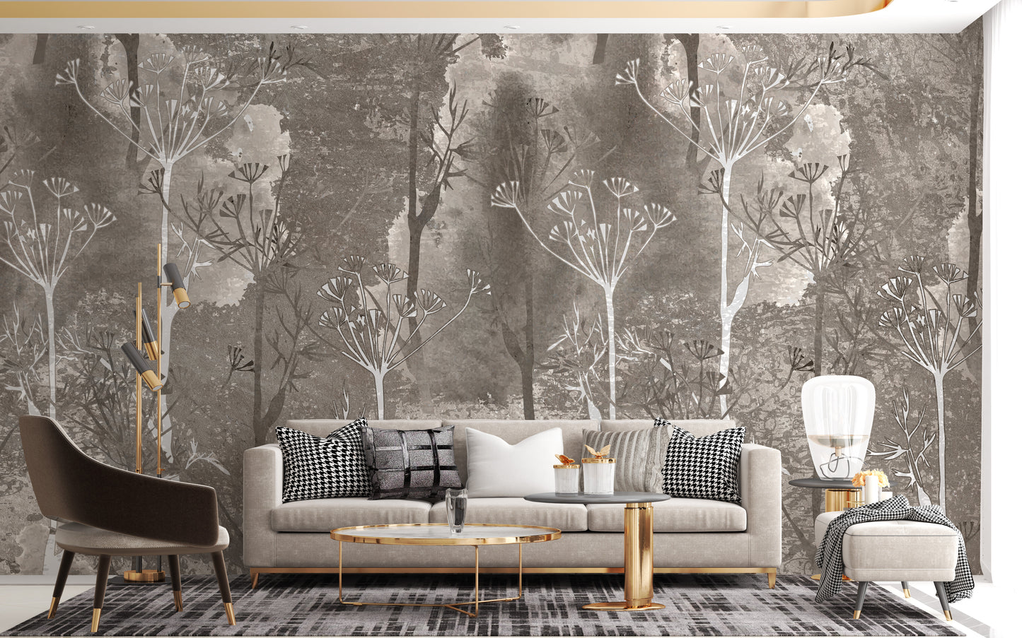 Sepia Gray Colored Abstract Forest Trees Wallpaper Murals