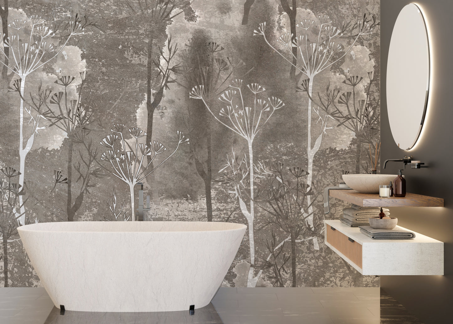 Sepia Gray Colored Abstract Forest Trees Wallpaper Murals