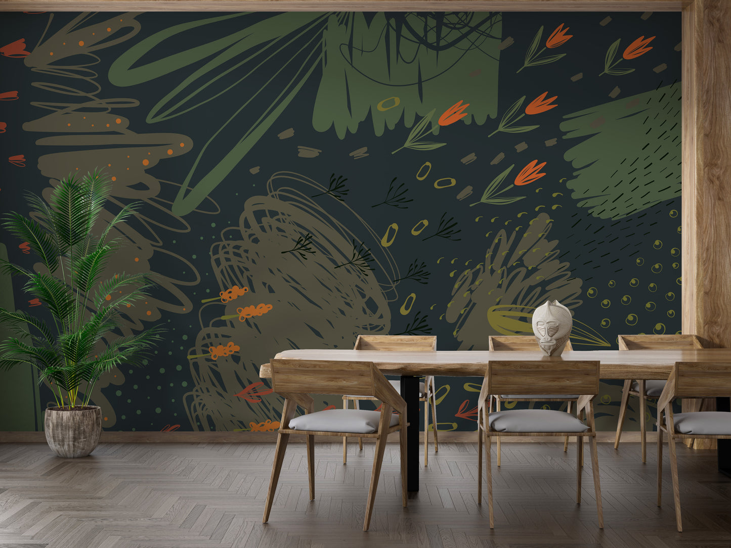 Green Abstract Creative Shapes Wallpaper Mural