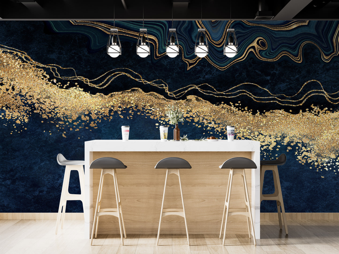 Exquisite Marble Gold Blue Wallpaper Mural - Giffywalls